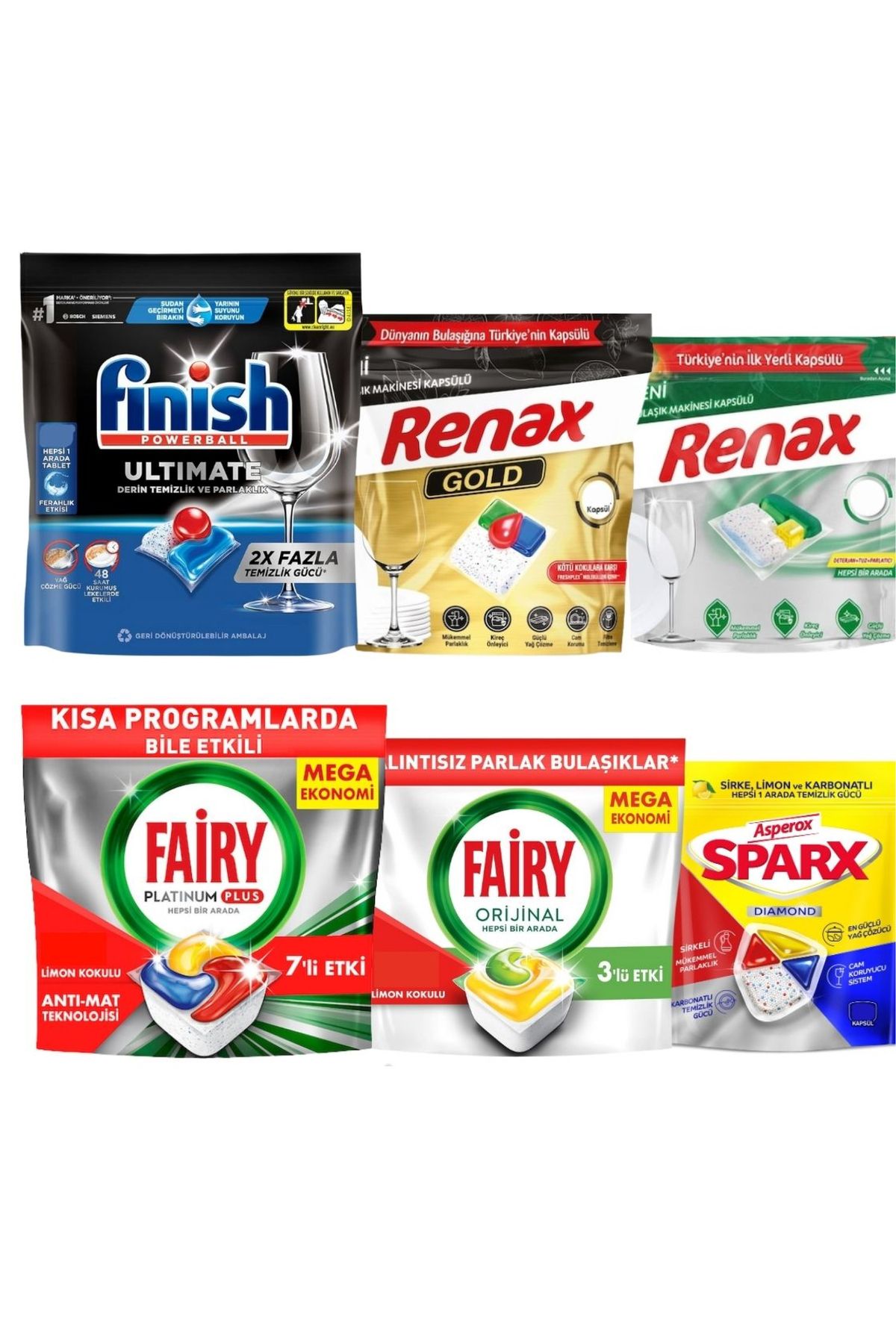 Finish Turqstore Bulaşık Makine Temizlik Tanışma Seti 30 tablet (Fairy Finish Sparx Renax) ve Koruma Kabı