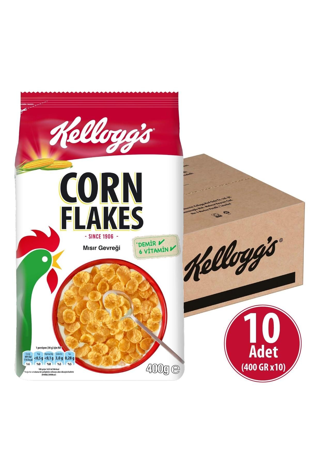 Kellogg's Corn Flakes Kahvaltılık Mısır Gevreği 400 Gr x 10 Adet, Lif Kaynağı, Demir Ve 6 Vitamin Içerir