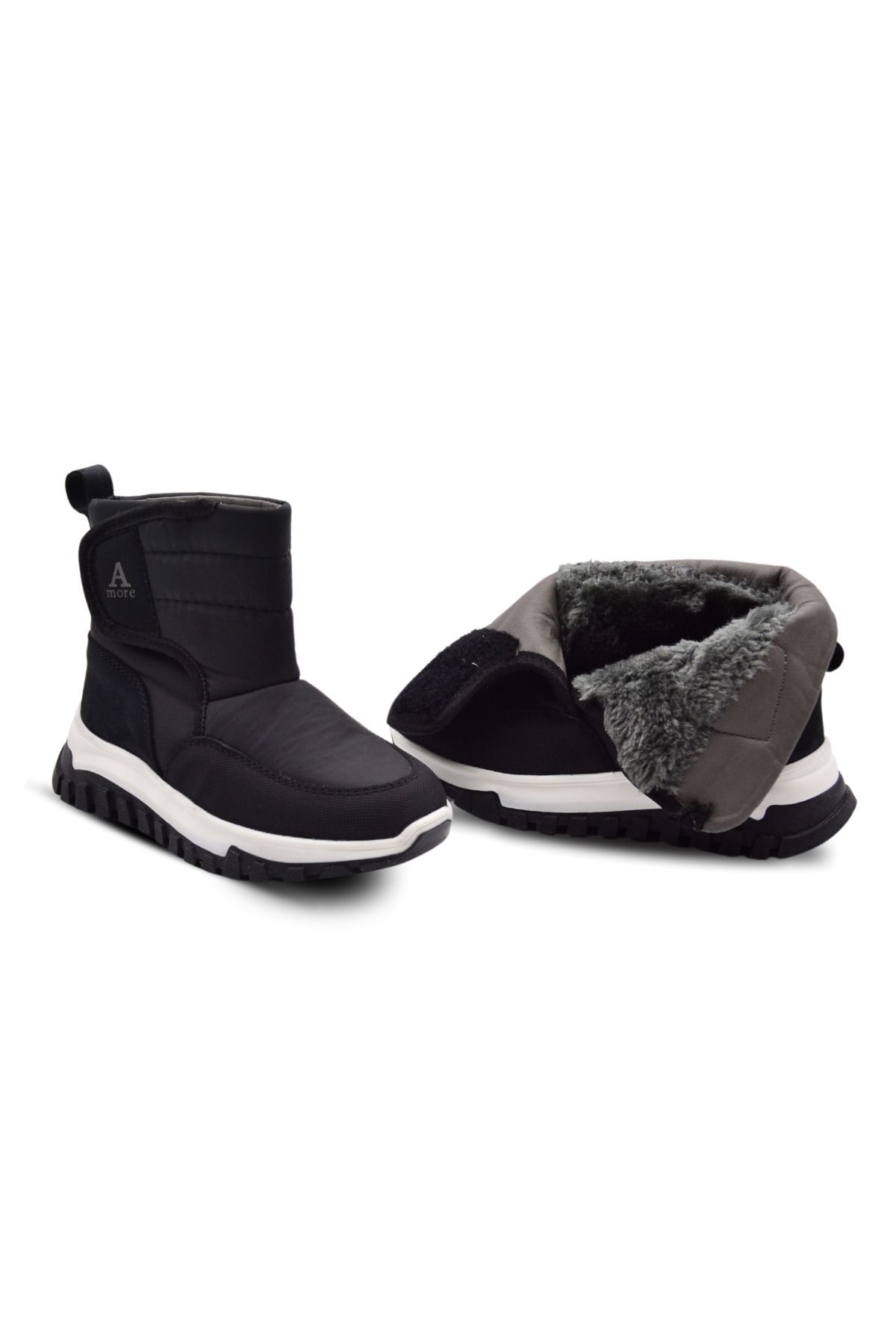 kids A more-Gea Plush Fur Boy's Boots Black 4