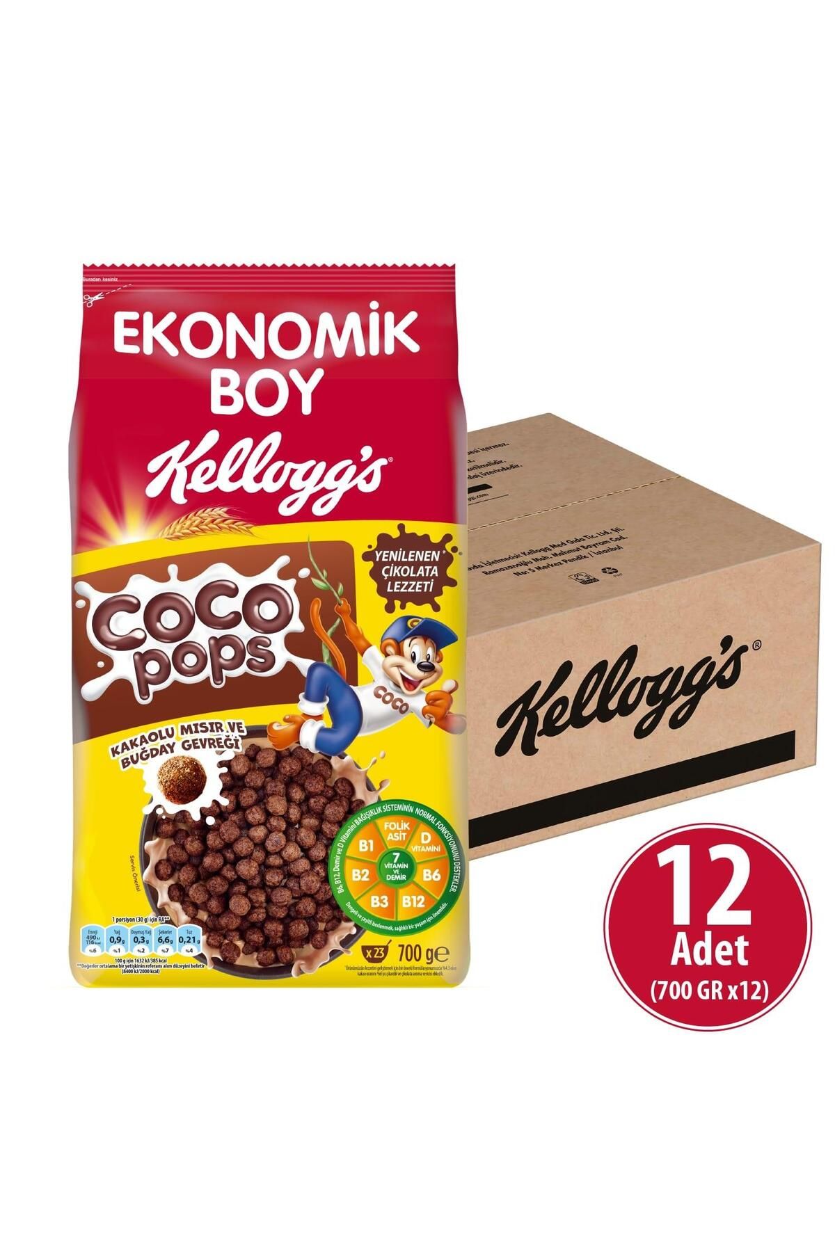 Kellogg's Coco Pops Topları Kakaolu Buğday Ve Mısır Gevreği 700 G X 12 Adet, Lif, Demir Ve 7 Vitamin Içerir