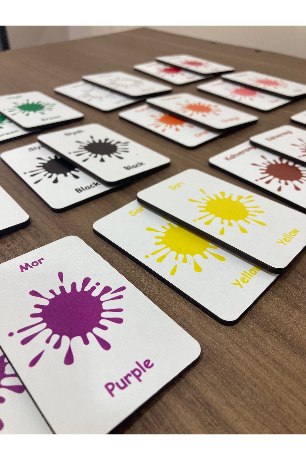 Leelii Tasarım Renkler Ahşap Hafıza Eşleme Kartları 12 Renk 24 Kart Türkçe - İngilizce Hafıza Oyunu fotoğrafı 3 (önizleme)