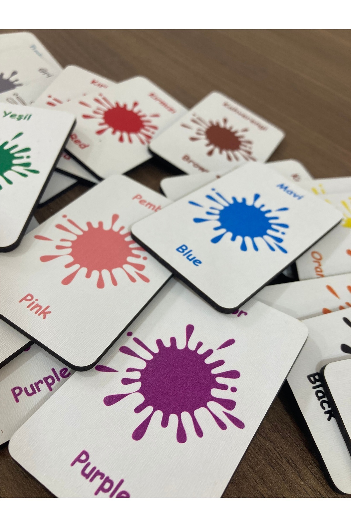 Leelii Tasarım Renkler Ahşap Hafıza Eşleme Kartları 12 Renk 24 Kart Türkçe - İngilizce Hafıza Oyunu fotoğrafı 5 (önizleme)