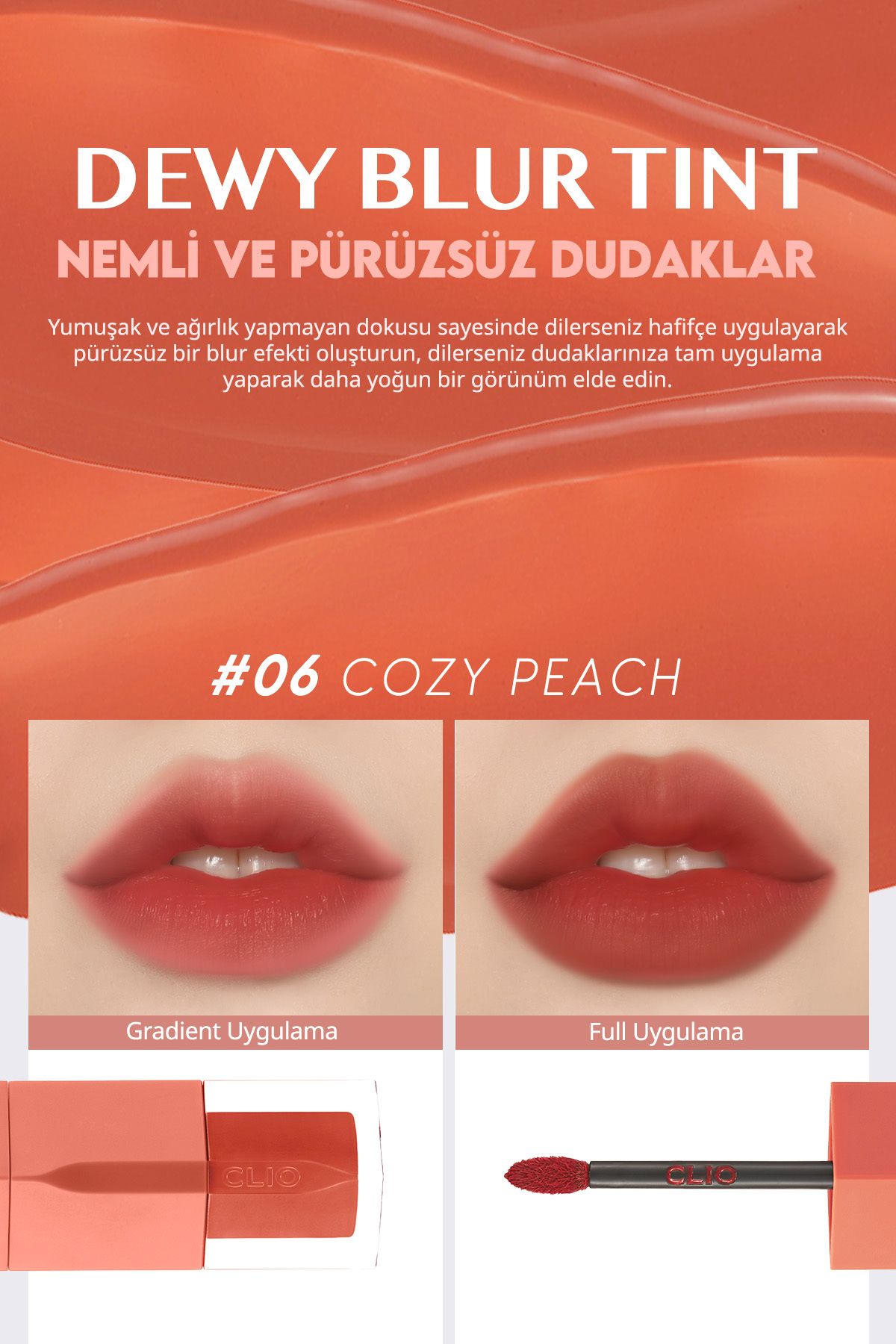 CLIO-Clio Dewy Blur Tint - Light Texture, Moisturizing, Blur Effect (06 Cozy Peach) 2