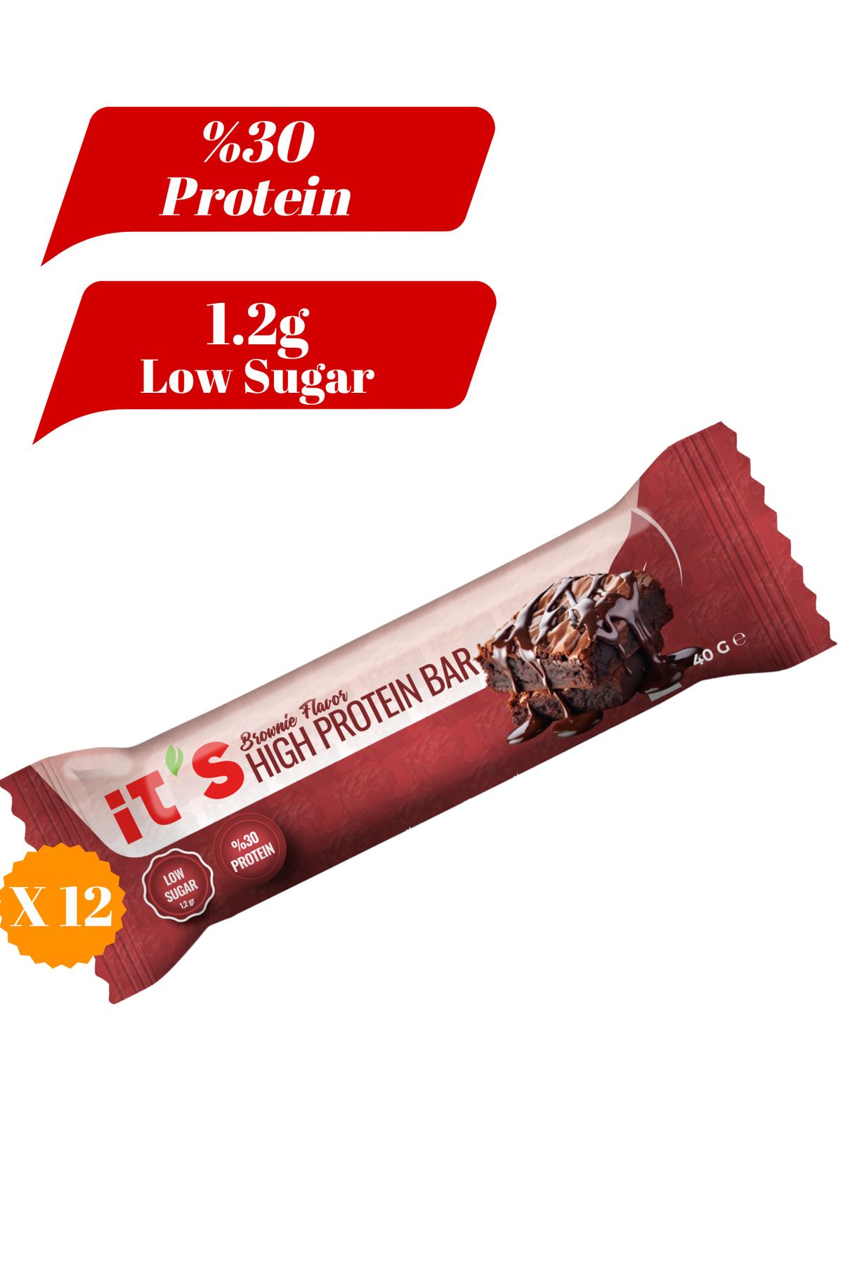 it's Yüksek Protein Bar - Brownie Aromalı - 40g X 12 Adet