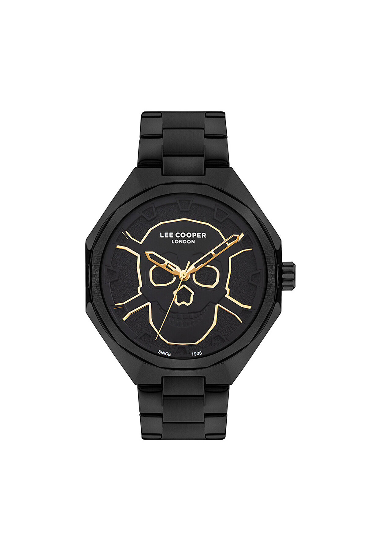 ساعت مردانه، صفحه مشکی، قاب مشکی، بند مشکی، جمجمه، کوارتز، ۳ اتم، Lc07640.650