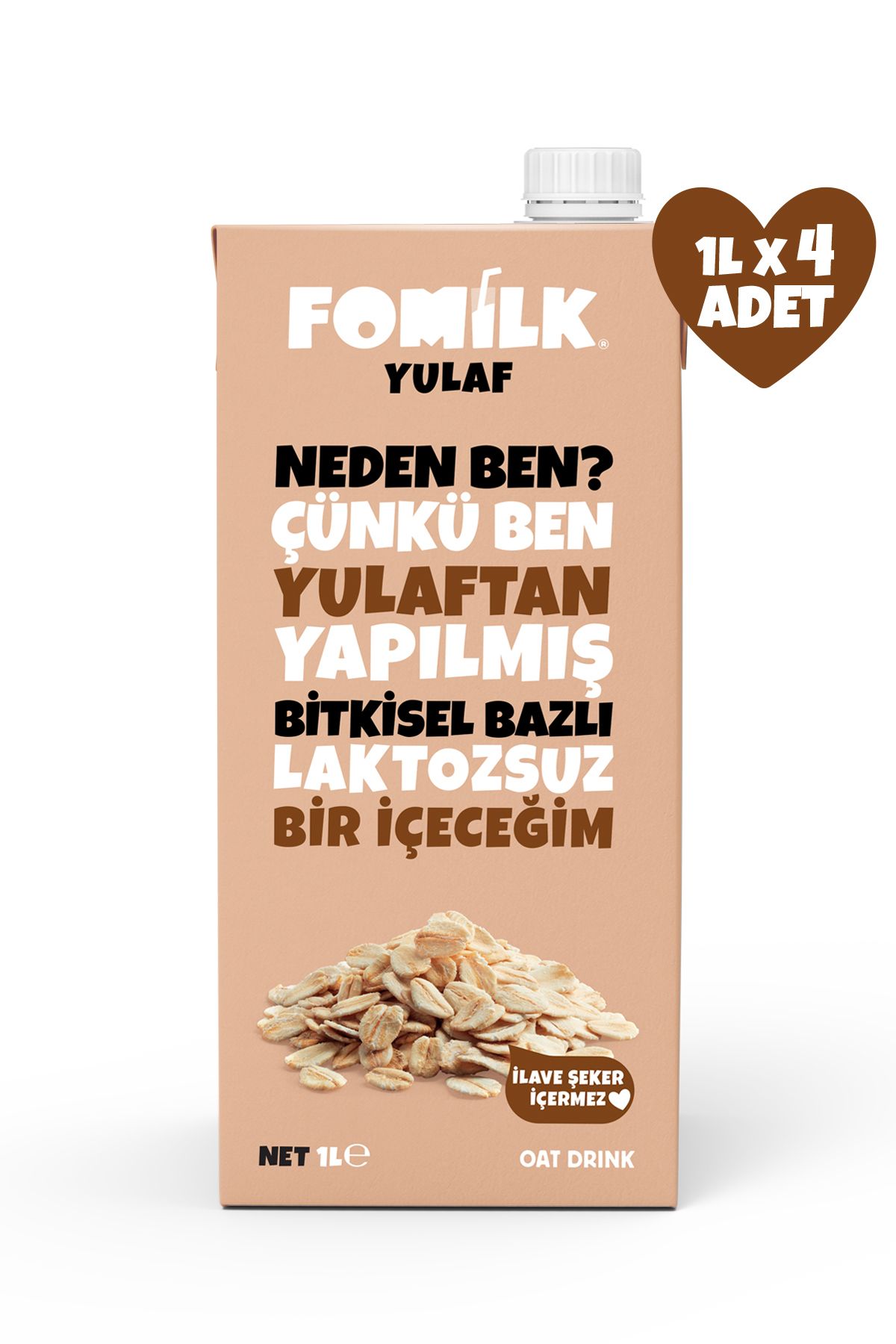 Fomilk Yulaf Sütü 1 L X4 Bitkisel Bazlı Laktozsuz Vegan