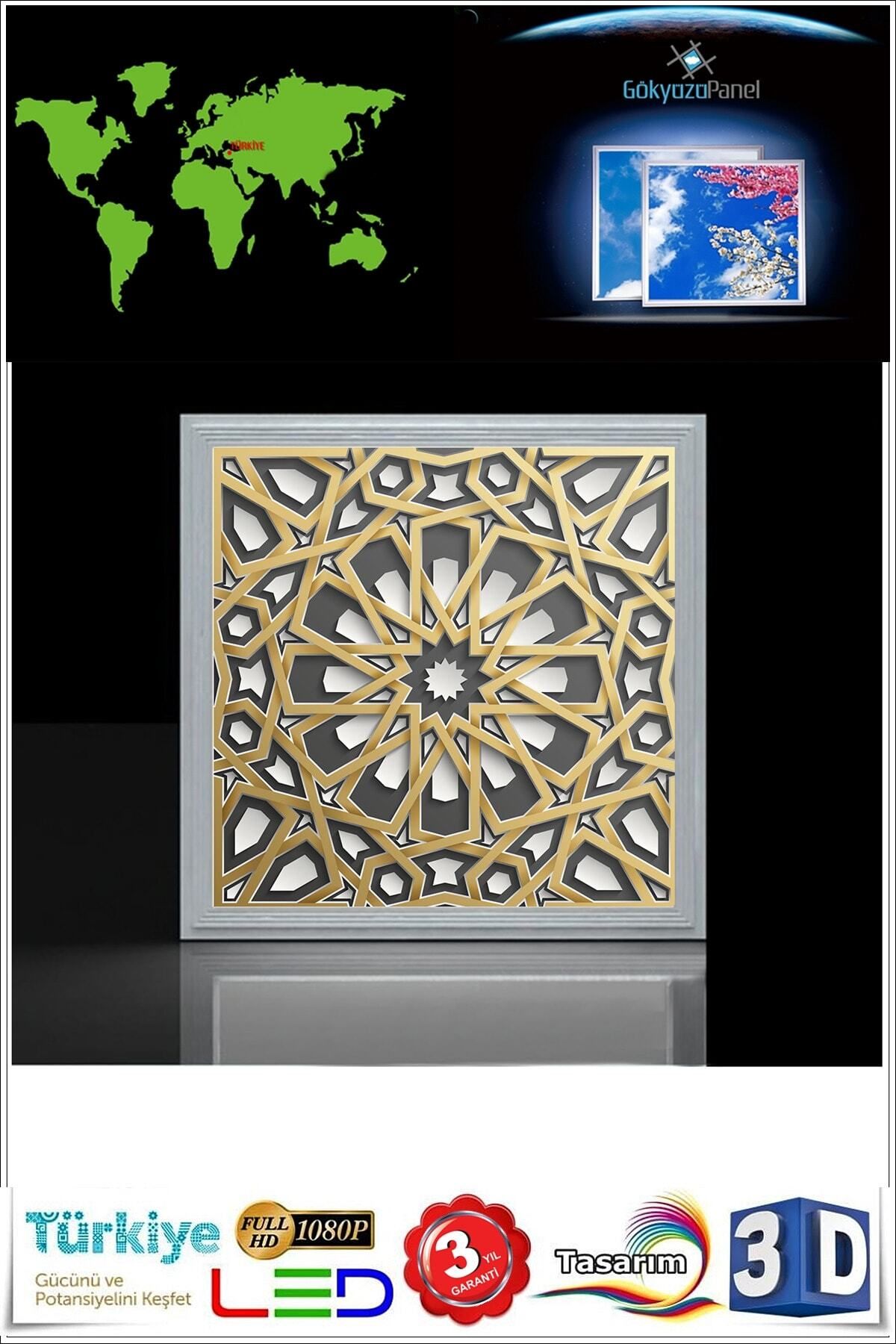 Gökyüzü Panel-3D Printed Led Chandelier Architectural Pattern Ceiling 60Watt Led Lighting 60Cmx60Cm Modern Chandelier 3