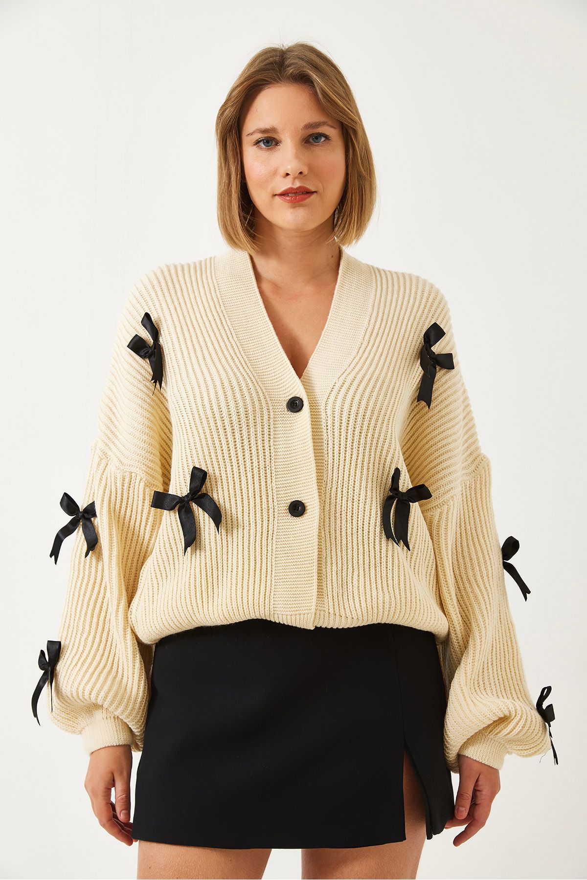 Bianco Lucci-Cardigan de tricotaj cu fundă de damă 60261088 4