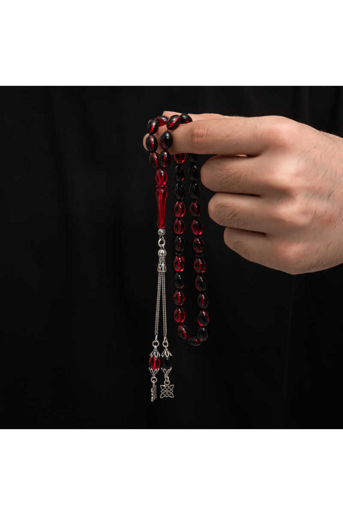 Skygo-Silver Tassel Clamping Amber Prayer Beads 4