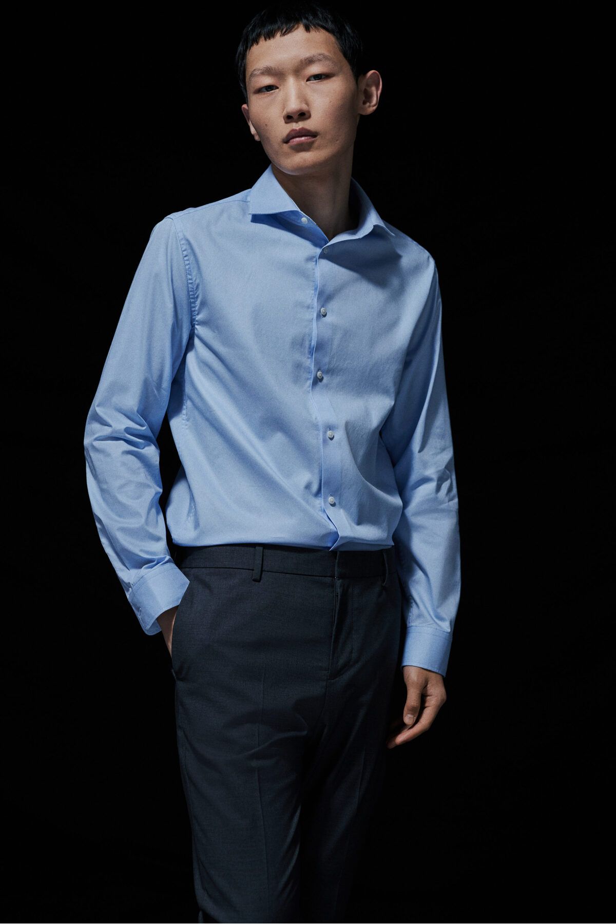 پیراهن / بلوز دکمه دار آبی مردانه مناسب اورجینال H M H&M
