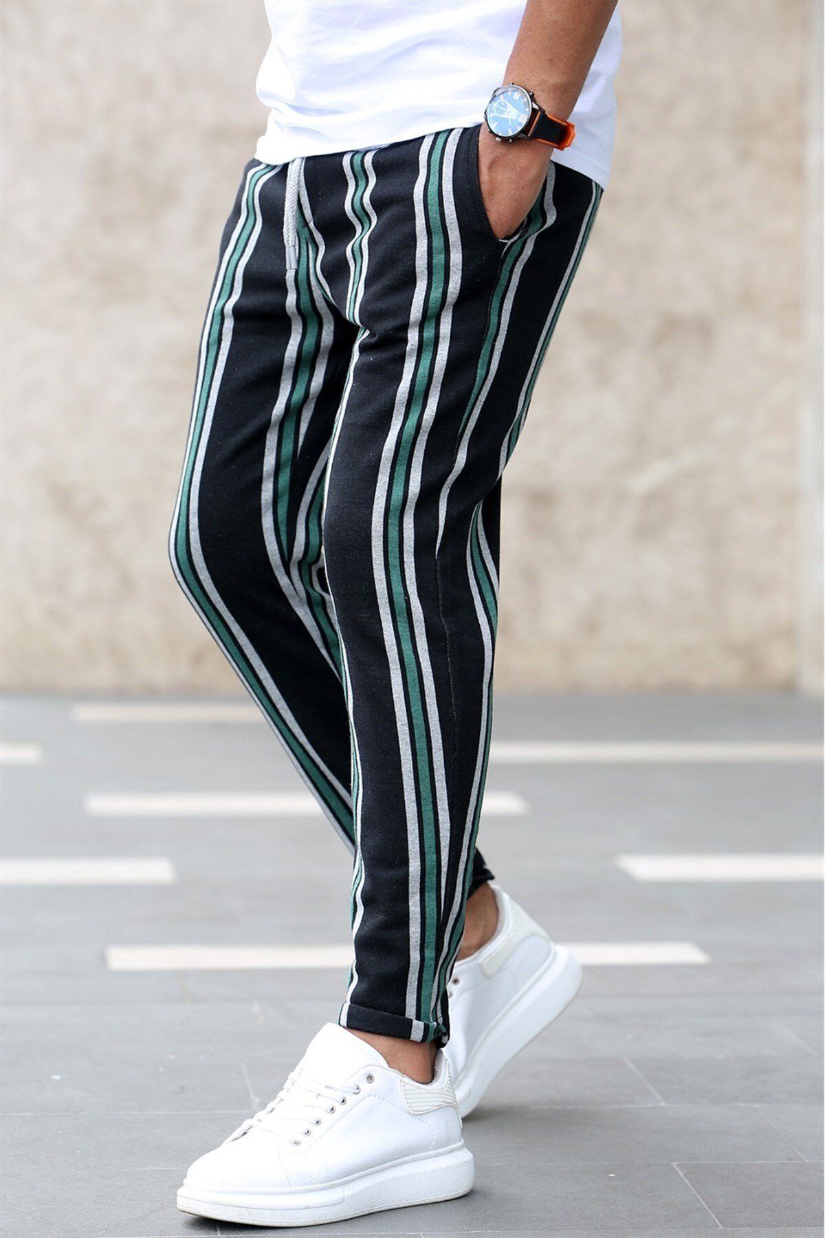Madmext Pantaloni De Trening Kaki Cu Dungi Pentru Bărbați - 4086 Masculin - M