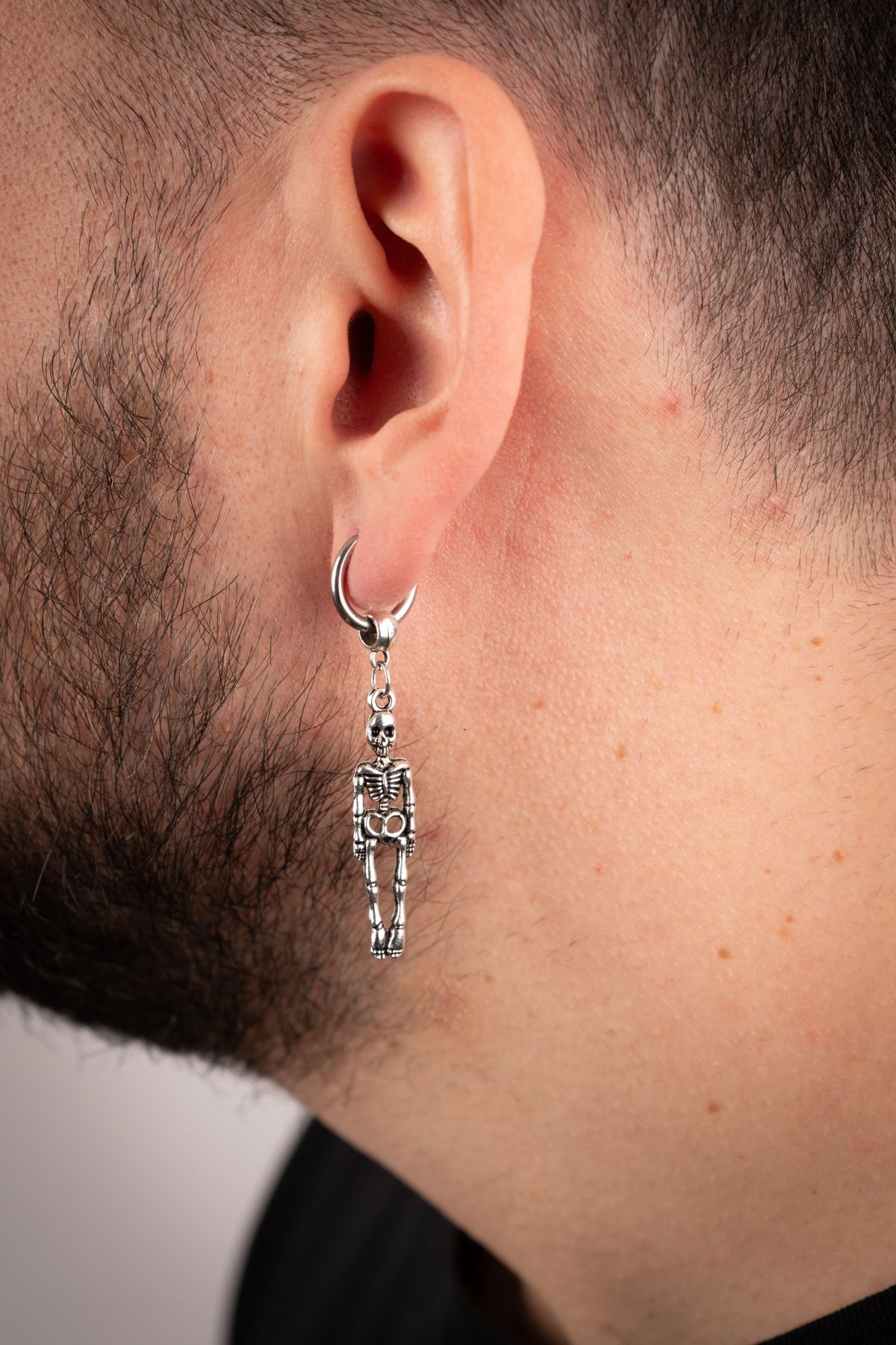 Piercing Market Steel & Silver-Men's Steel Ring Dangle Skeleton Earrings Rust No Darkening 5
