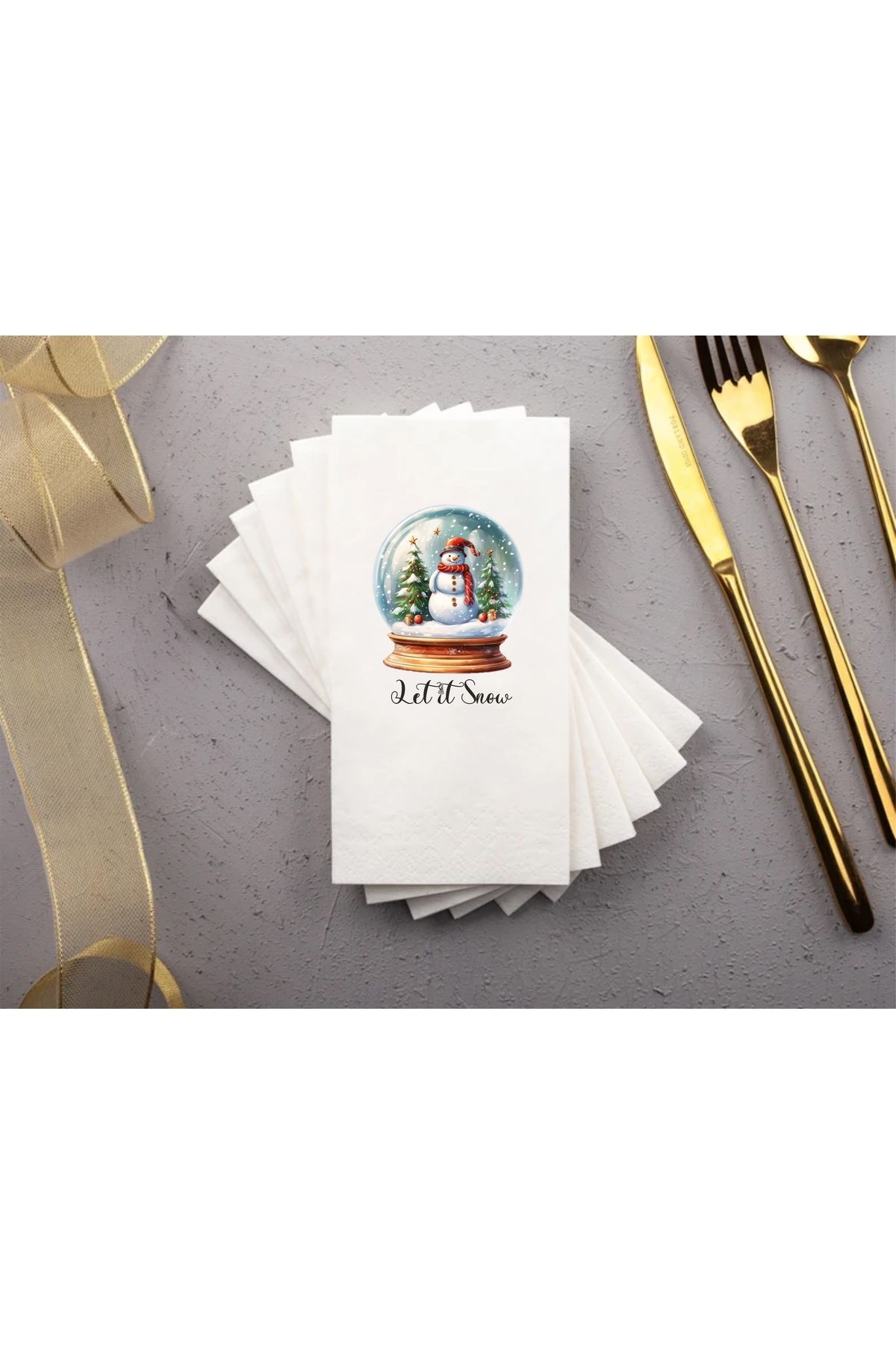 Hediyenza-20Pcs Snow Globe Snowman - Let It Snow Pattern Man Printed Presentation Napkin 2