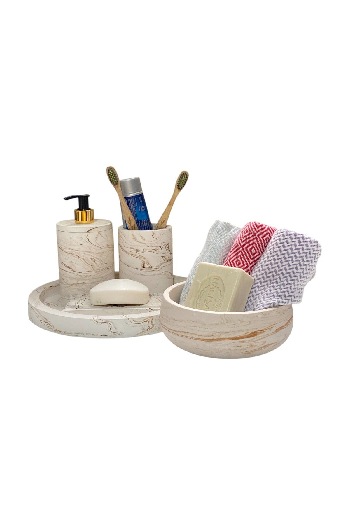 Chiko Mall-Rustic Concrete Bathroom Accessory Set - 5 Pieces of Marble Inspired 1