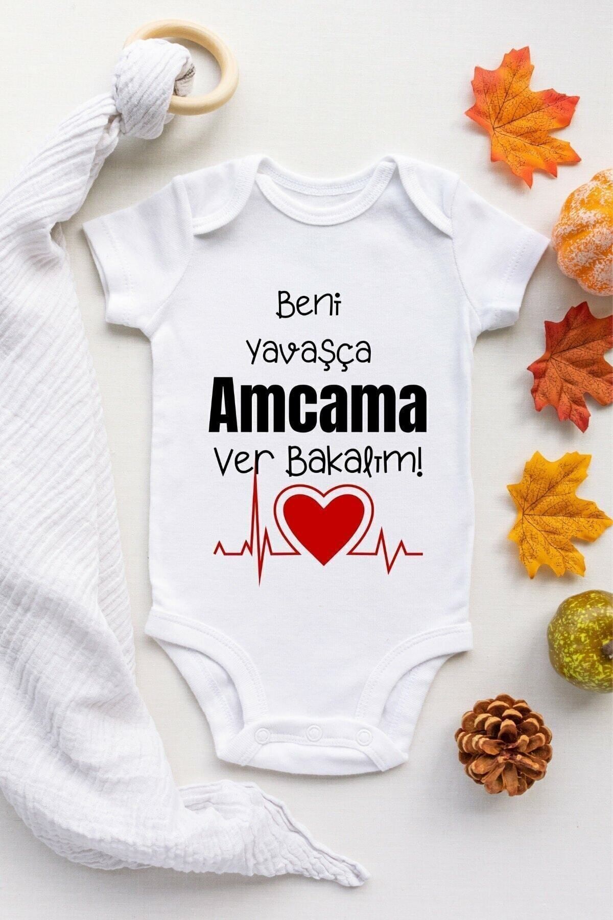 Limon Unisex Bebek Beyaz Beni Yavaşca Amcama Ver Desenli Kısa Kol Body