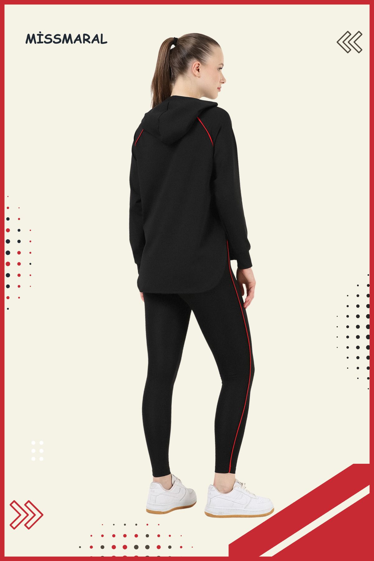 missmaral-Black Women's Sports Tracksuit Set - Regular Fit Lycra Tunic and Diver Fabric Active 3060 2