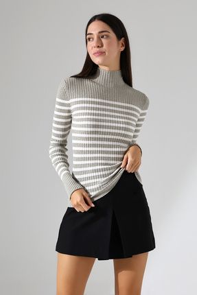 Lavinza Yarım Balıkçı Yaka Triko Çizgili Kazak