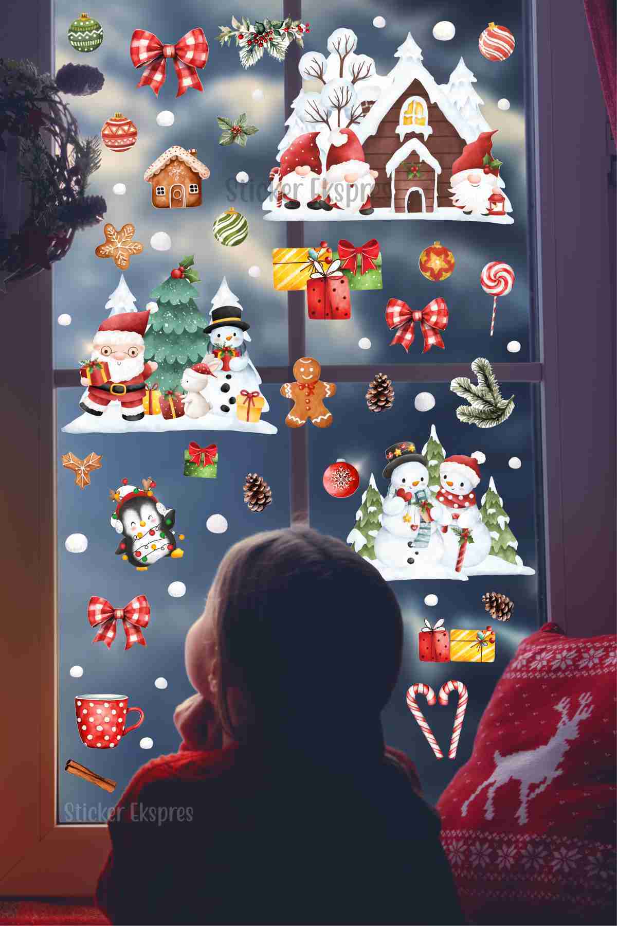 New Year Joy in the Forest New Year Glass Door Wall Sticker Set