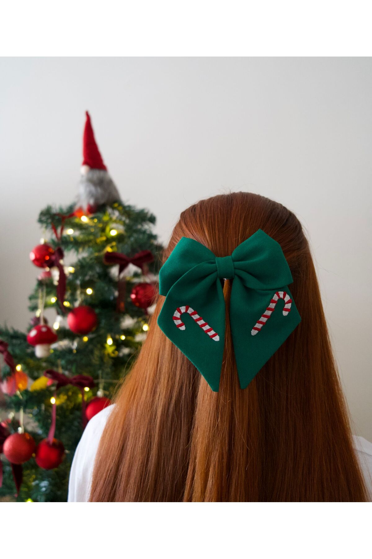 Christmas Collection Stick Candy Embroidered Green Bow Automatic Buckle