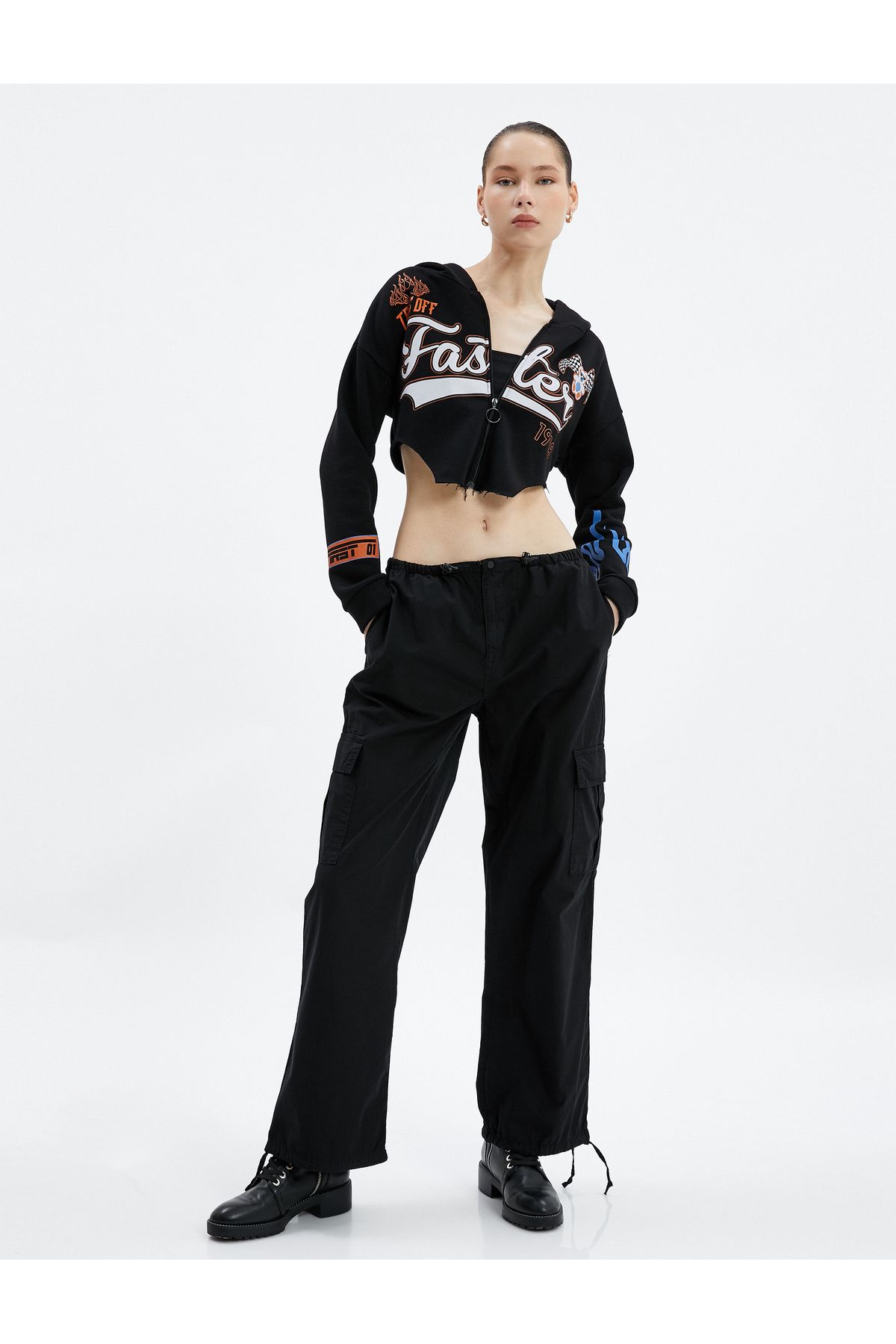 Koton-Parachute Trousers with Large Pockets, Elastic, Low Waist, Stoppers 1