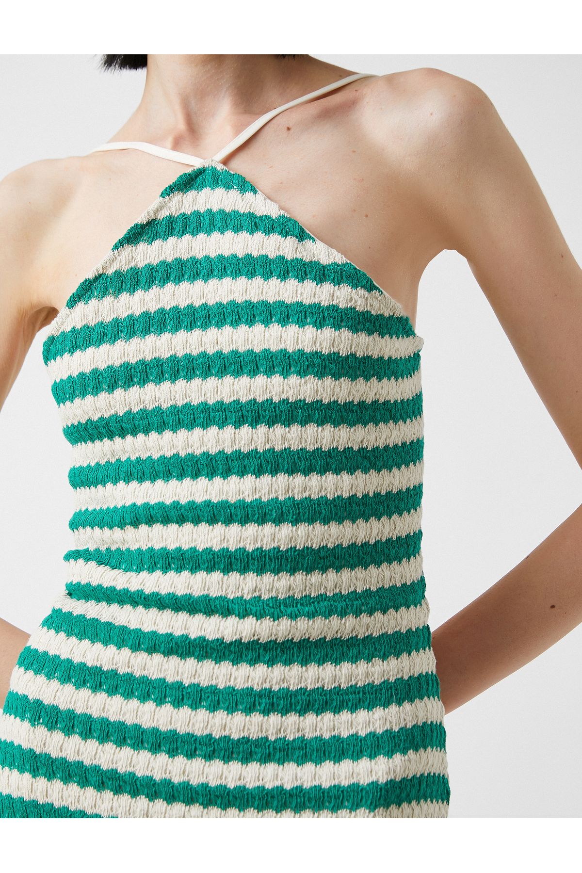 Koton-Μίνι ριγέ φόρεμα Halter Neck 5