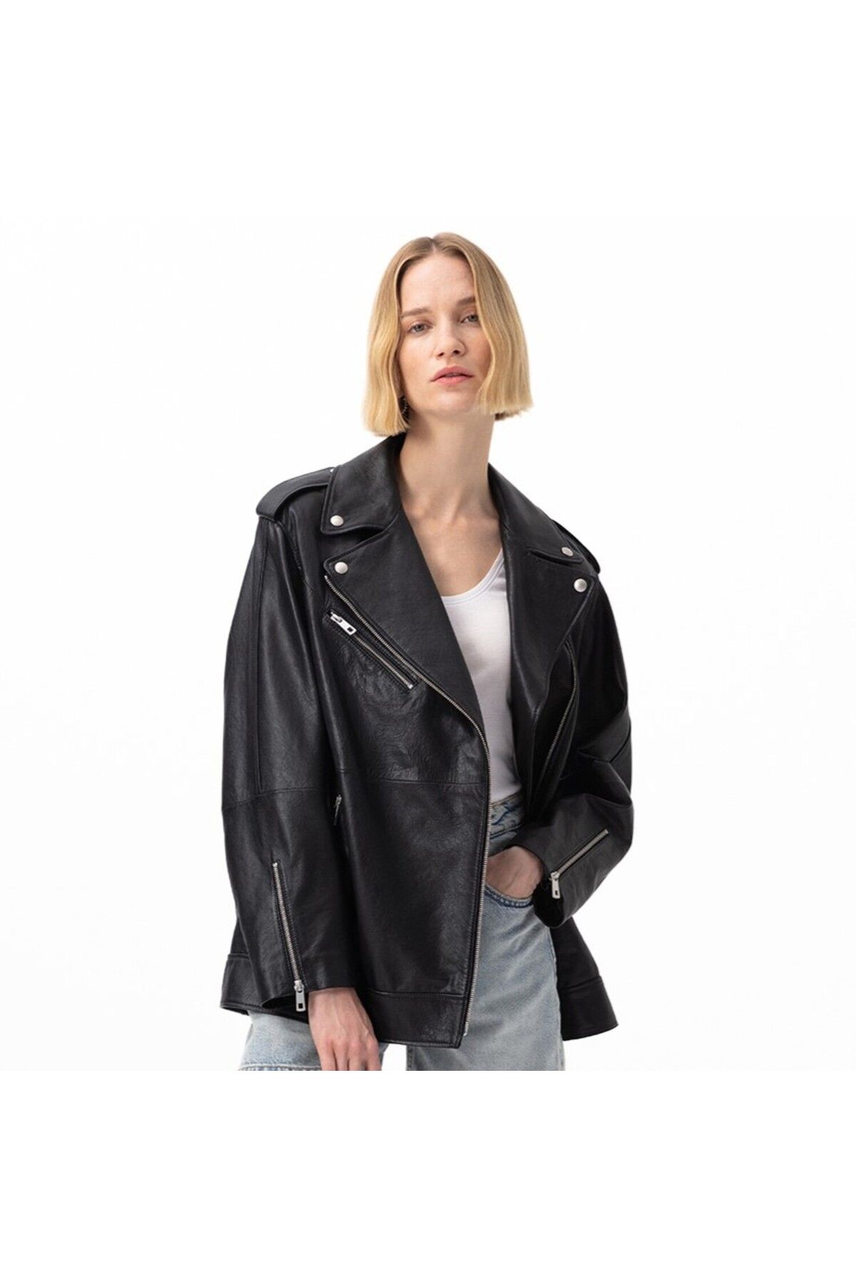 Desa-Abriana Black Women's Leather Biker Jacket 1