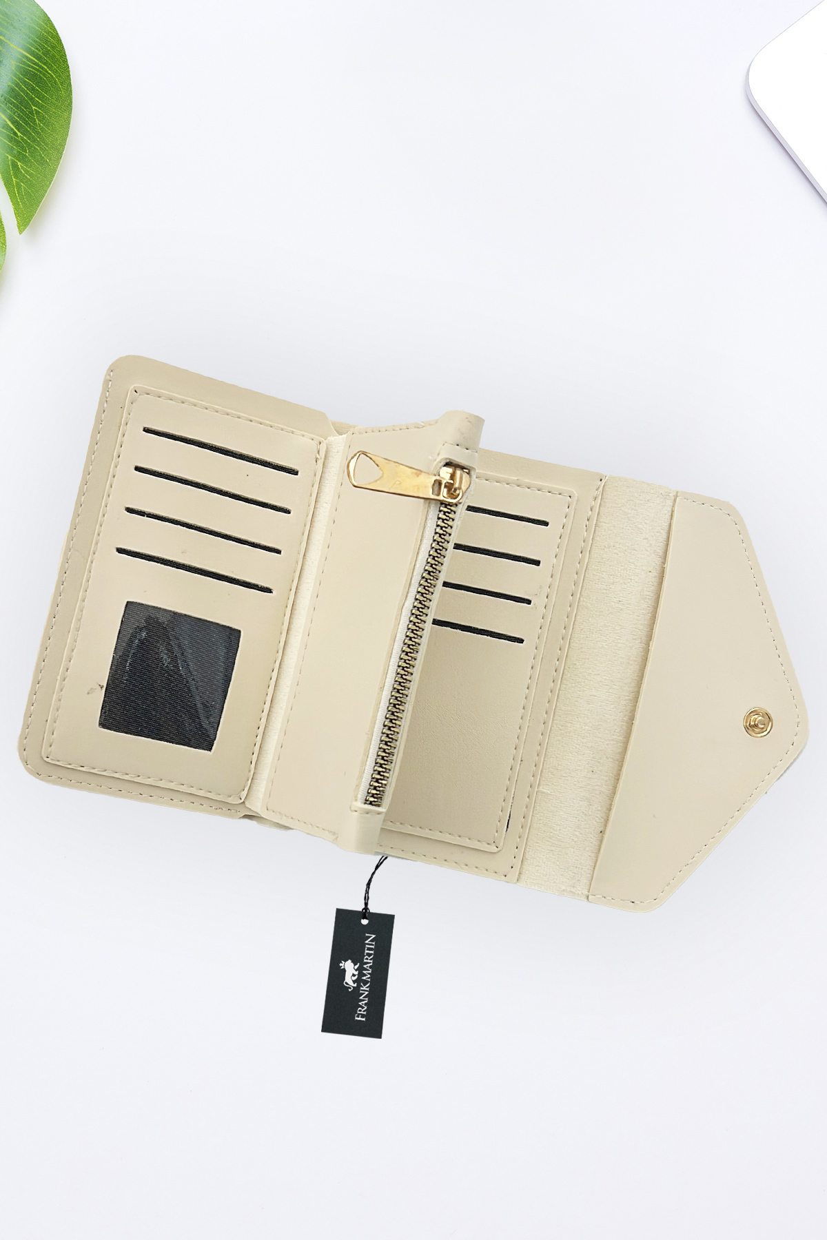 Frank Martin  Anka Bozuk Para ve Kağıt Para Bölmeli Zarf Model Portföy Kadın Cüzdan Krem - Görsel 5