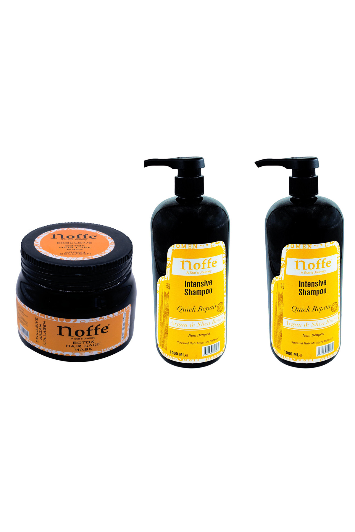noffe Argan Yağlı Bakım Ve Onarım Şampuanı 1000ml X2 Adet & Argan Saç Maskesi 500ml