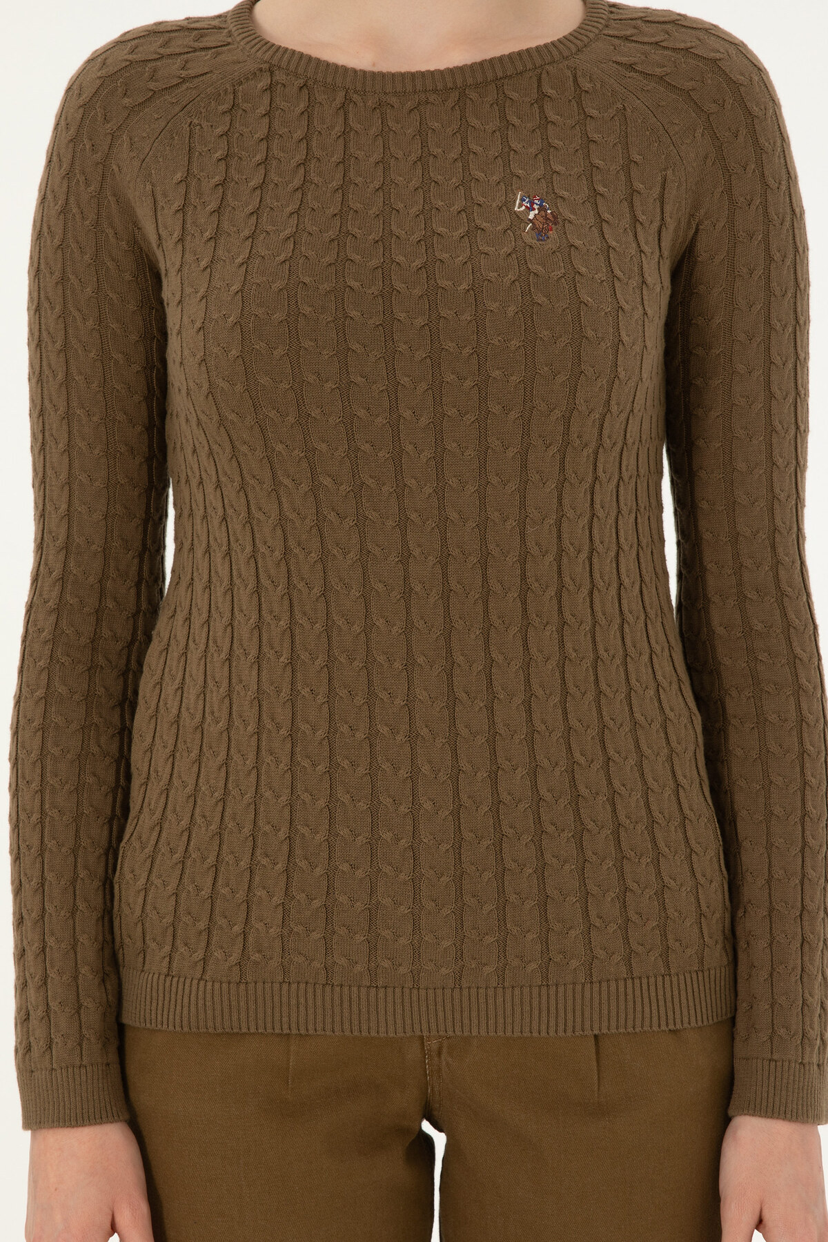 U.S. Polo Assn.  Kadın Haki Bisiklet Yaka Basic Kazak 50288981-VR027 - Görsel 6