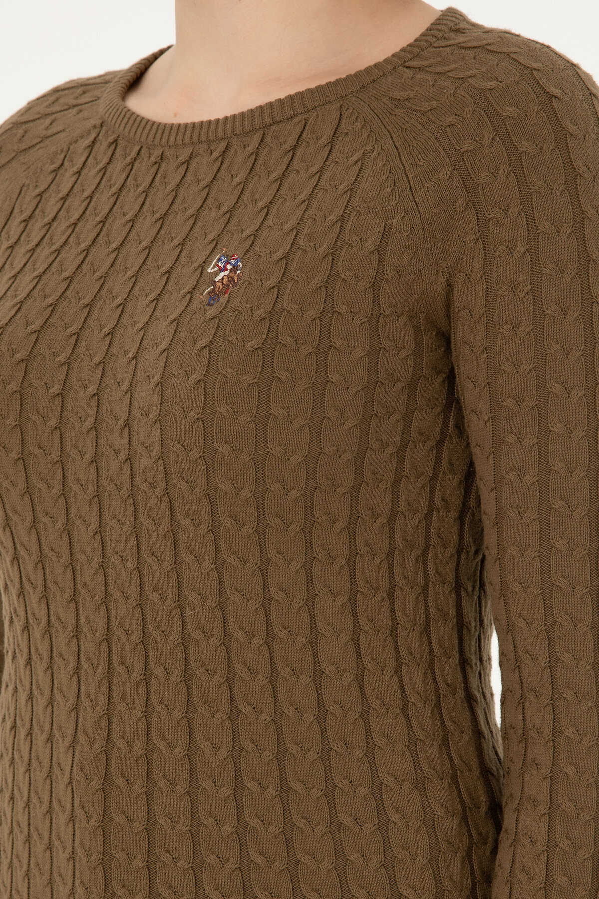 U.S. Polo Assn.  Kadın Haki Bisiklet Yaka Basic Kazak 50288981-VR027 - Görsel 7