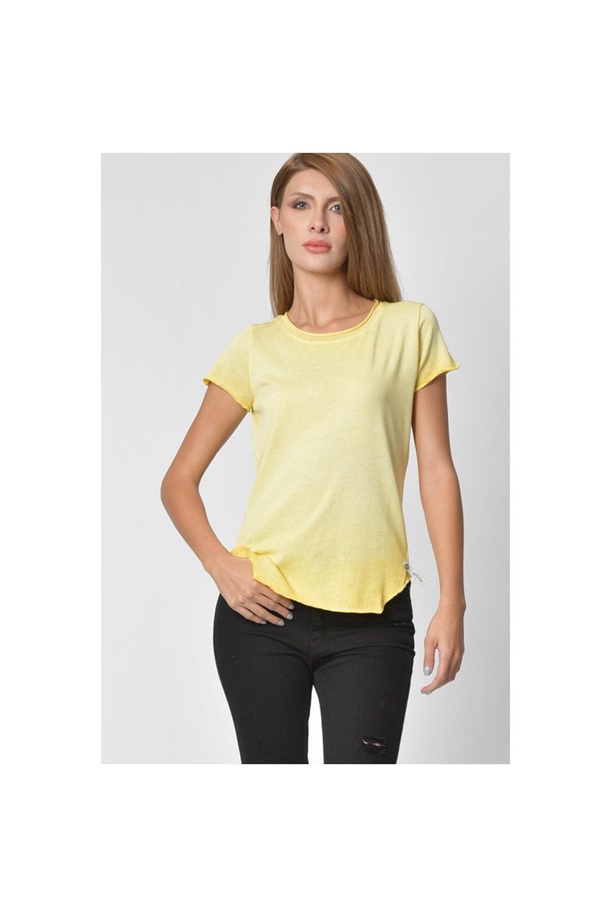 Cotton Candy-Wide Crew Neck Women's T-Shirt - Yellow-Yellow - XS 5