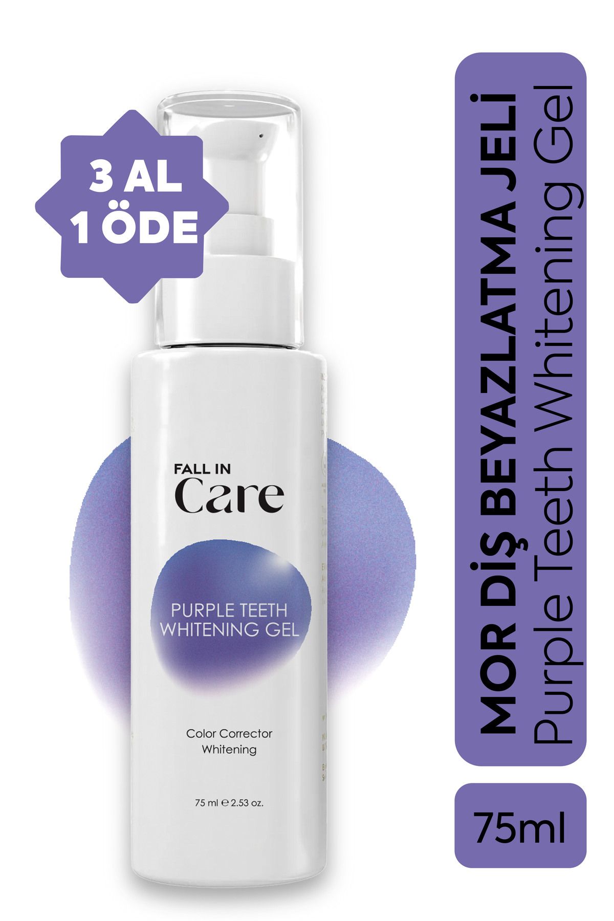 FALL IN CARE Mor Diş Beyazlatıcı Jel, Anında Beyazlatma Etkili Diş Beyazlatma Jeli 75 ml