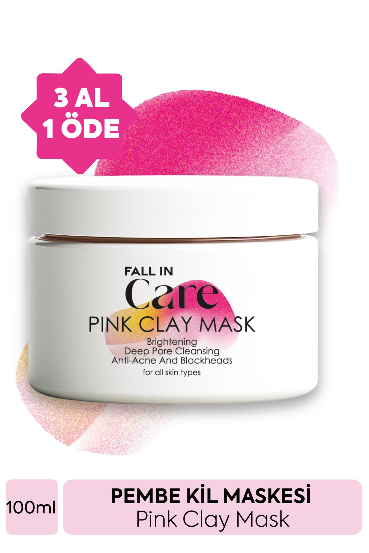 FALL IN CARE Pembe Kil Maskesi, Akne ve Siyah Nokta Karşıtı, Arındırıcı, Gözenek Sıkılaştırıcı Maske, 100ml