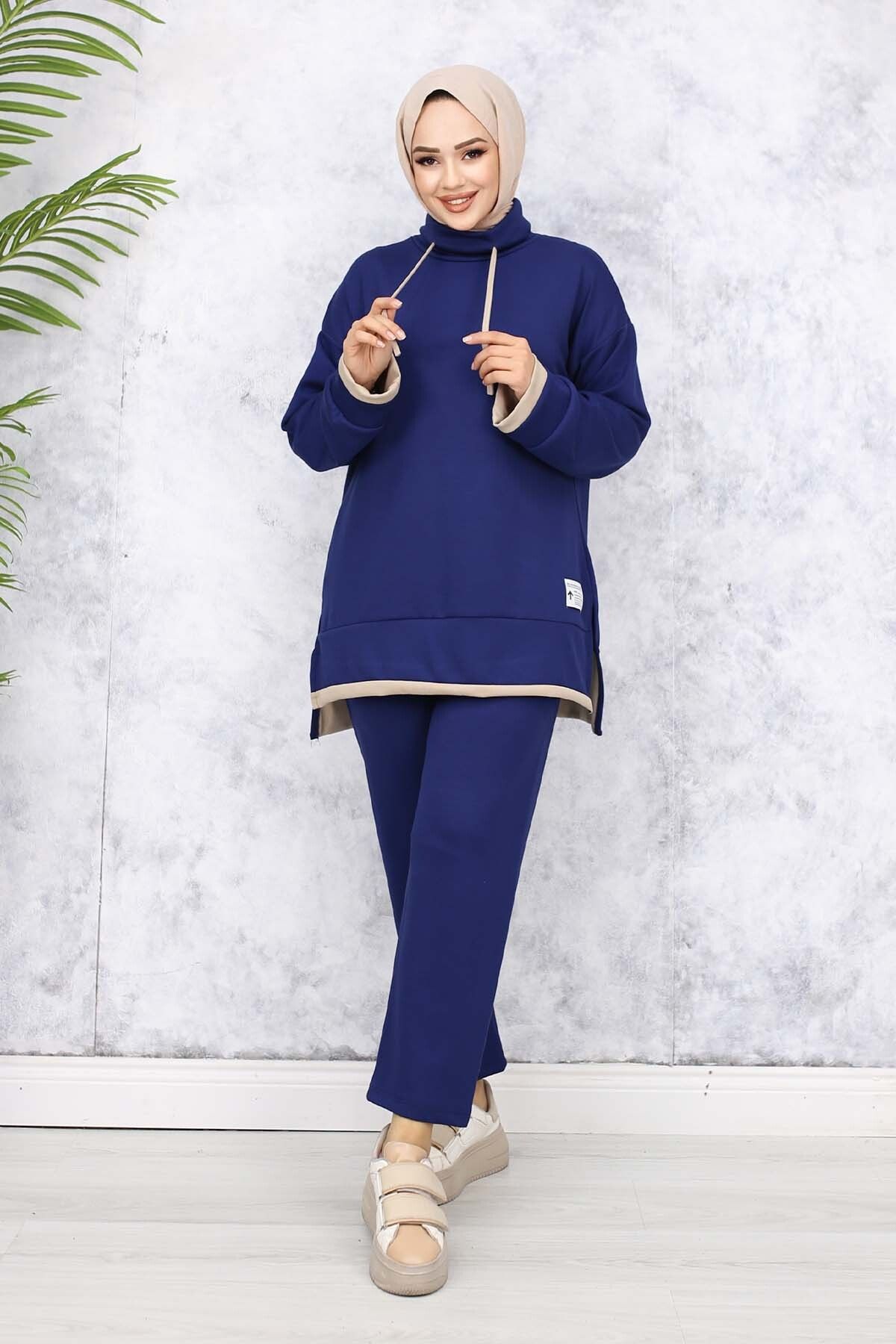 benguen-Navy Blue Double Suit with Crest Detail and Collar 4581 3