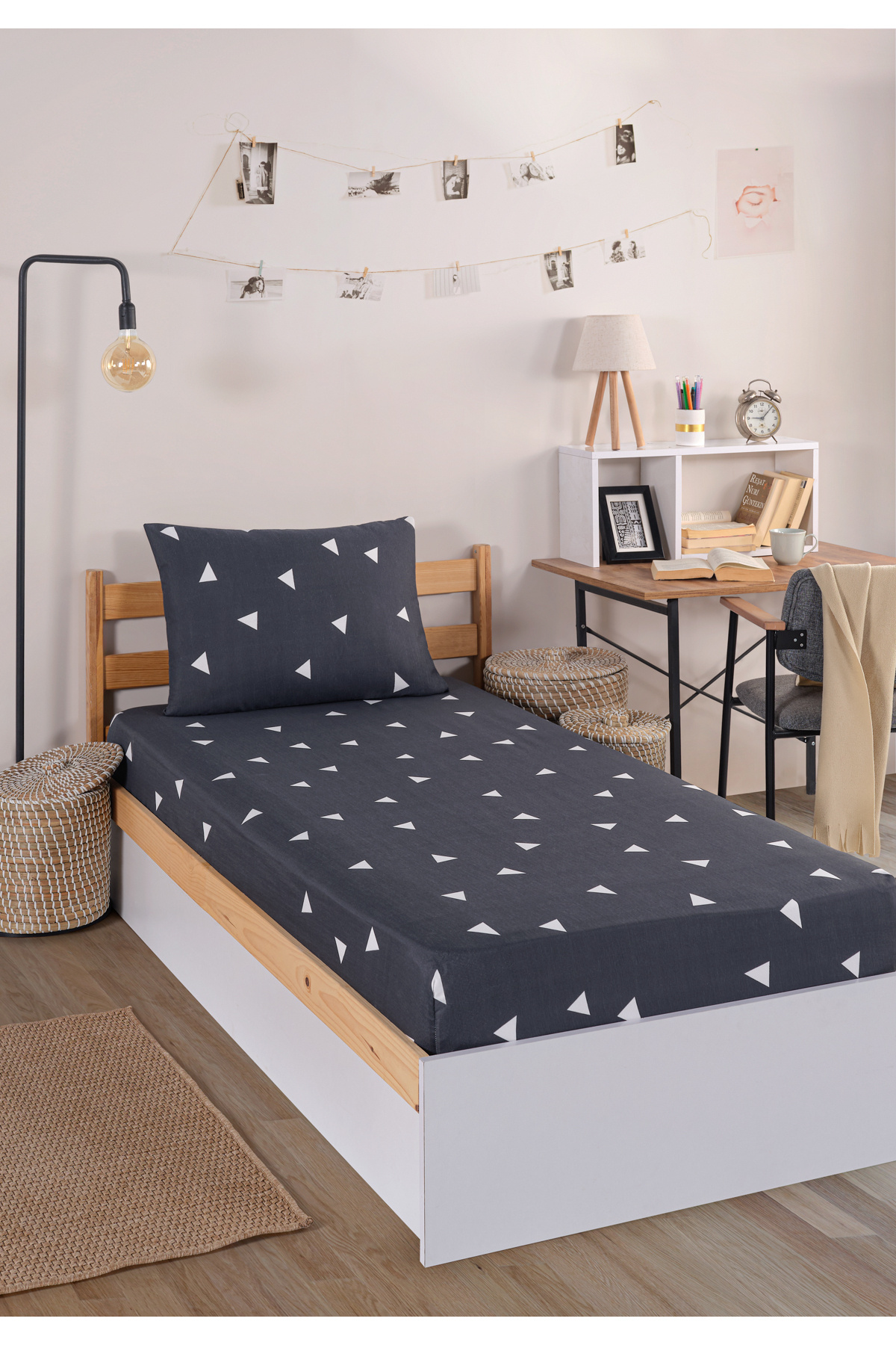 Eponj Home-Gray Single Pes Elastic Triangle Sheet Set 3