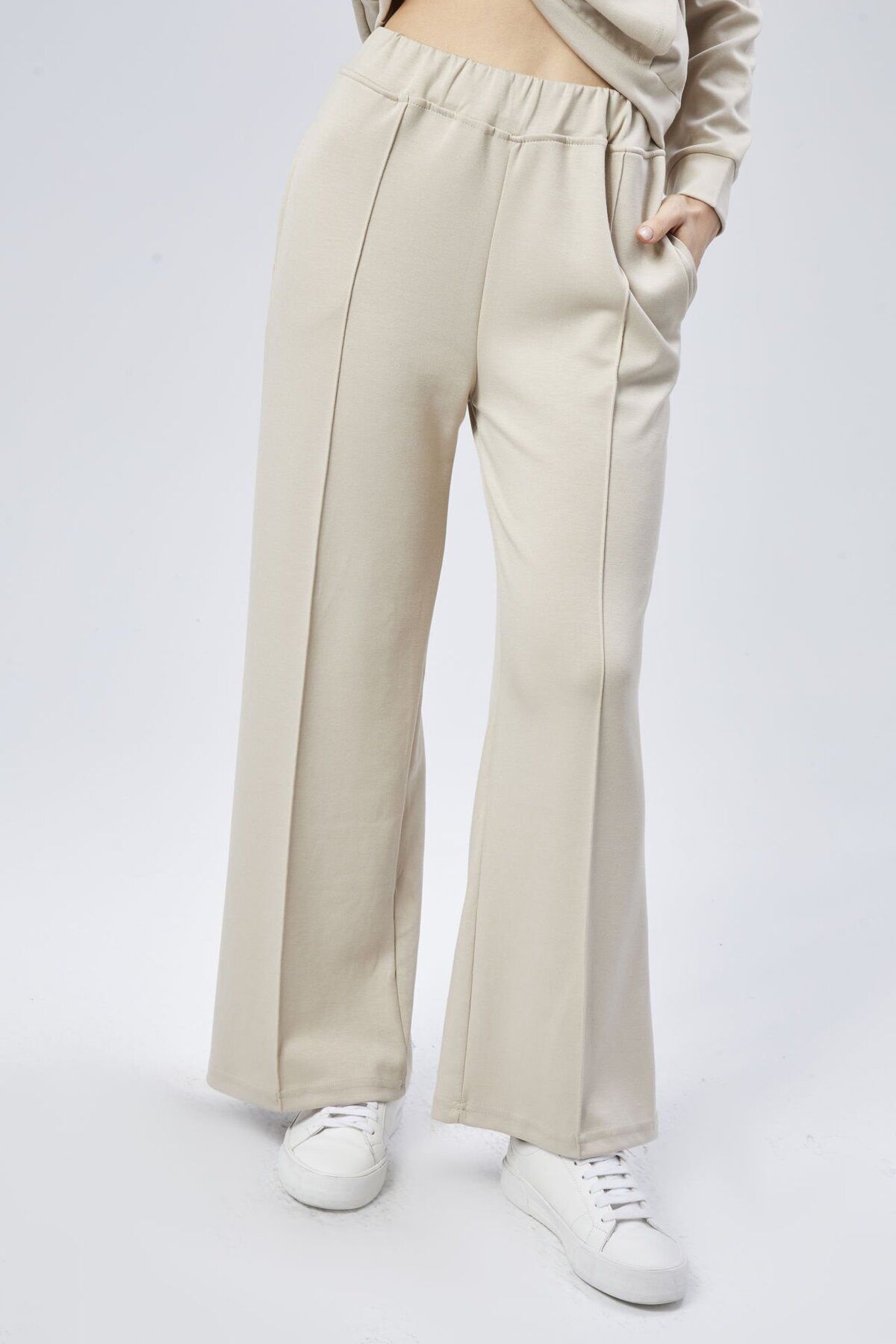 soBasic-Beige Color - Wide Leg Tracksuit Set with Modal Fabric, Kangaroo Pockets and Hood-Xl 6