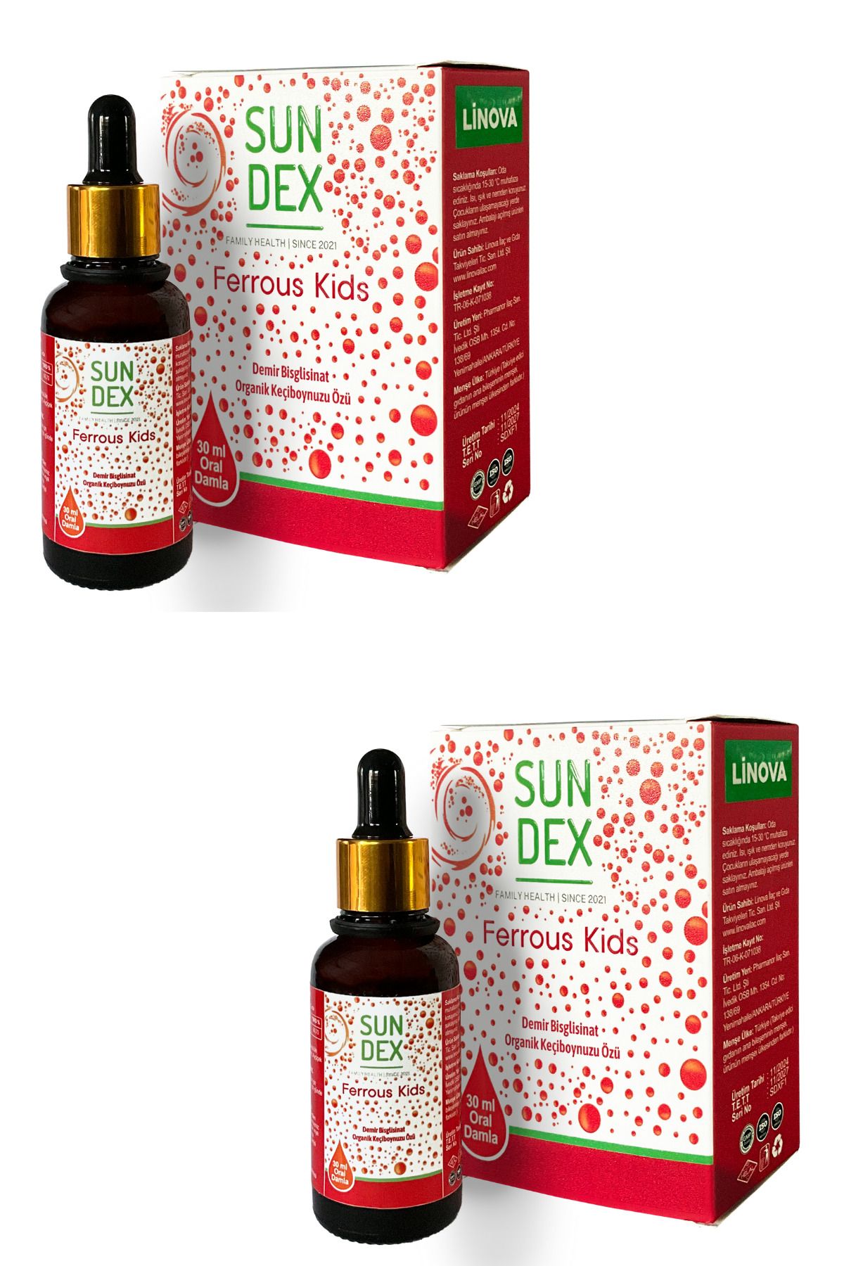 Sun Dex Family Health Since 2021 2’li Paket Ferrous Kids Demir Bisglisinat 30 ml Damla