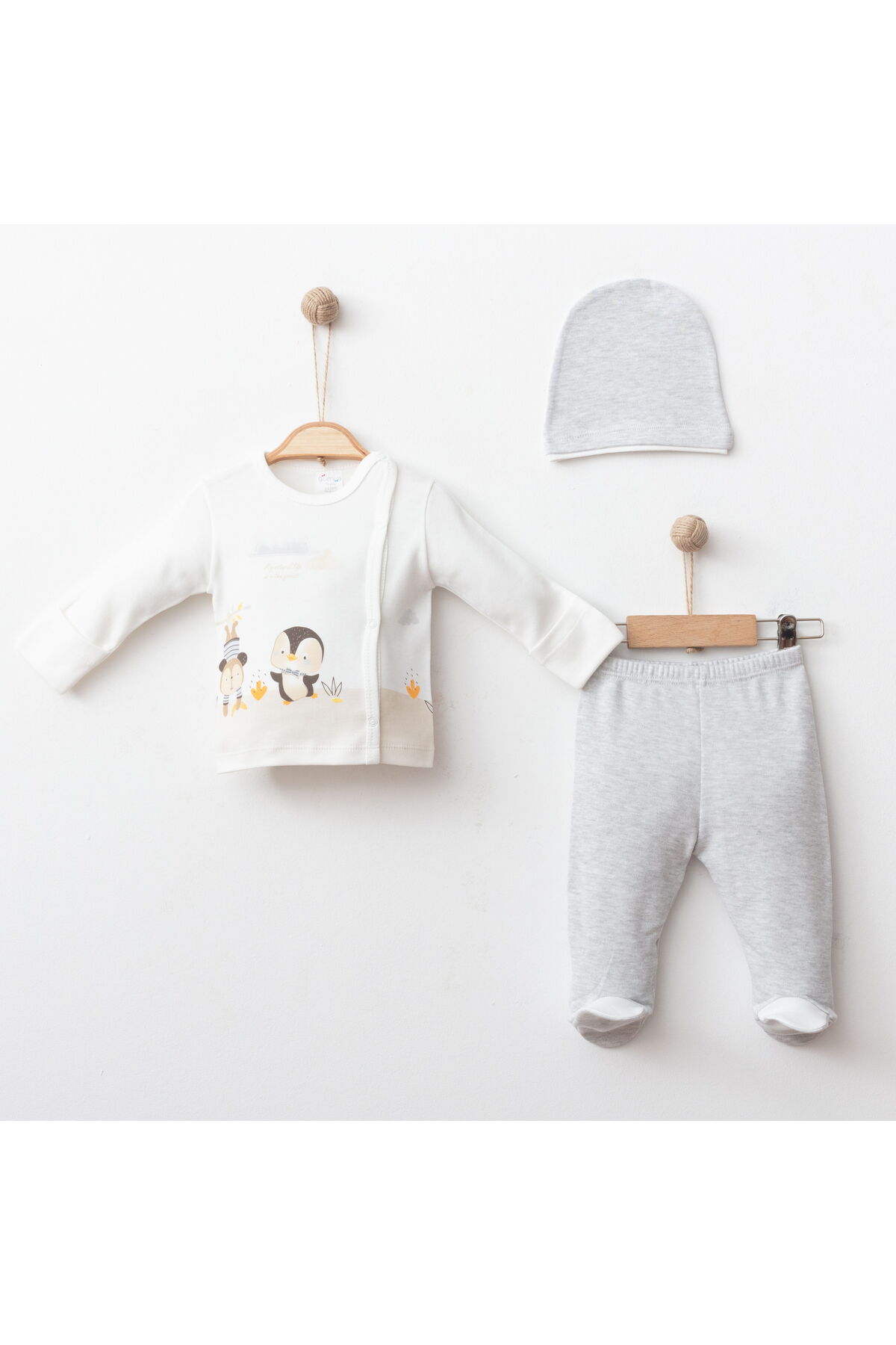 KENDİNDEN ELDİVENLİ 3 LÜ BEBE TAKIM % 100 PAMUK KUMAŞ