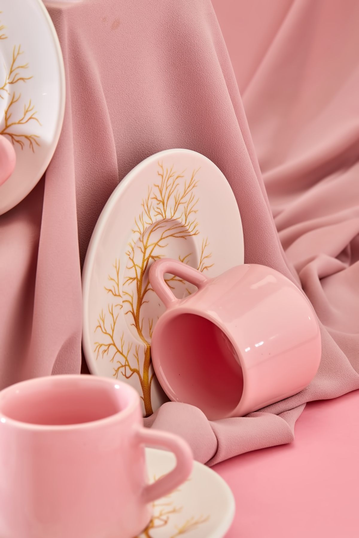 Babion-Pearl Linden 12-Piece Luxury Ceramic 6-Person Pink Coffee Cup Set, Turkish Coffee Cup 4