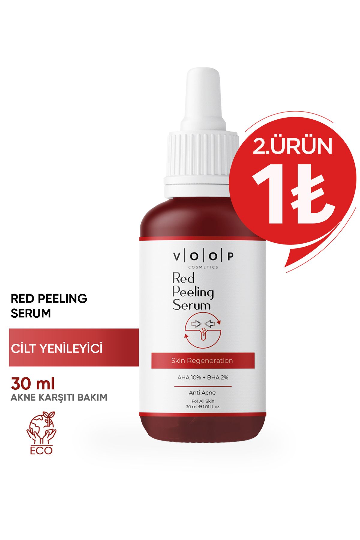 VOOP Red Peeling Serum 30 ml | Cilt Tonu Eşitleyici Ve Yenileyici | %10 Aha, %2 Bha