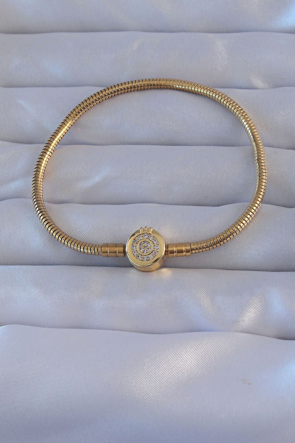 BirdoluSepet Pirinç Gold Renk Zirkon Taşlı Charm Bileklik