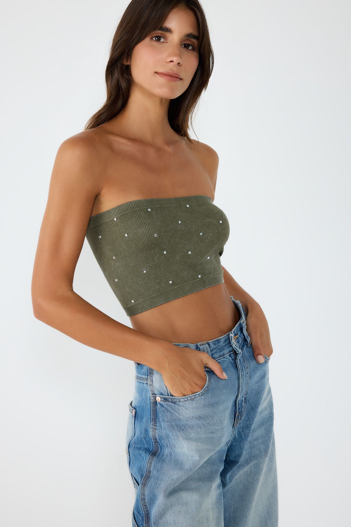 No Matter What-Seamless Seamless Bandeau with Khaki Stone Detail 3