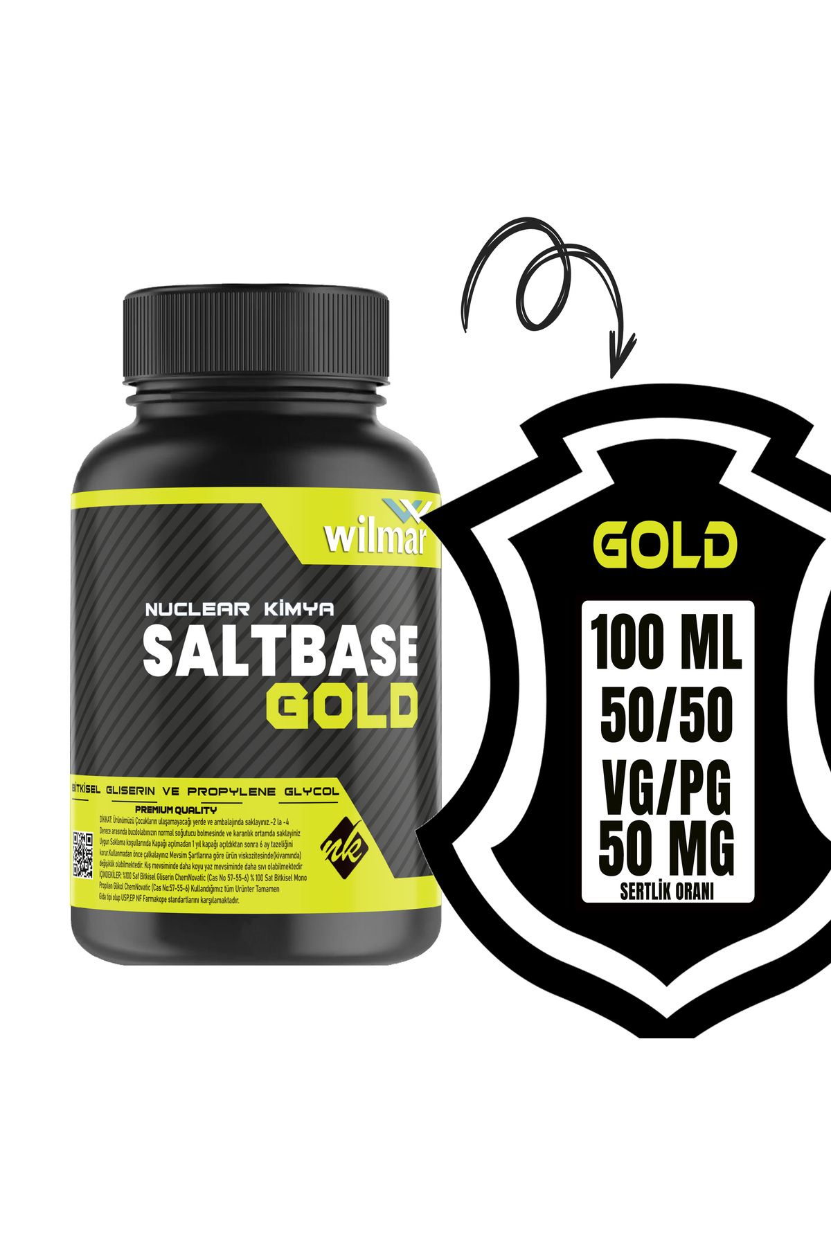 nuclear kimya Gold Salt Base 100ml Vg Pg 50-50 50 Mg Sertlik Oranı Gliserin Propilen Glikol Base