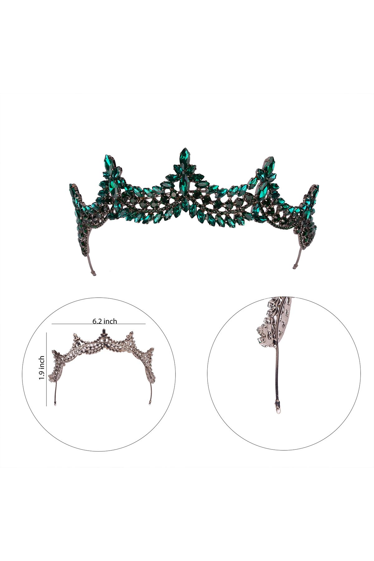 Hayalperest boncuk-Crystal Rhinestone Shiny Bridal Princess Crown for Henna Night Queen Costume Crown Green 7