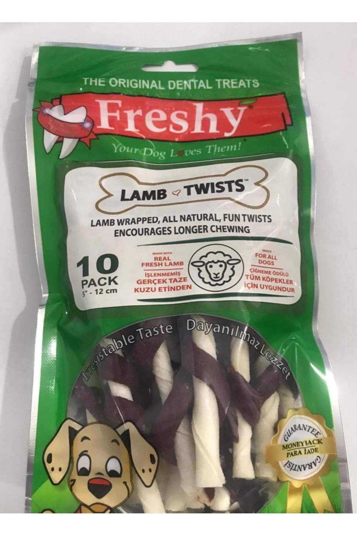 Freshy Lamb Twist Kuzulu Burgu Çubuk Köpek Ödülü 10lu