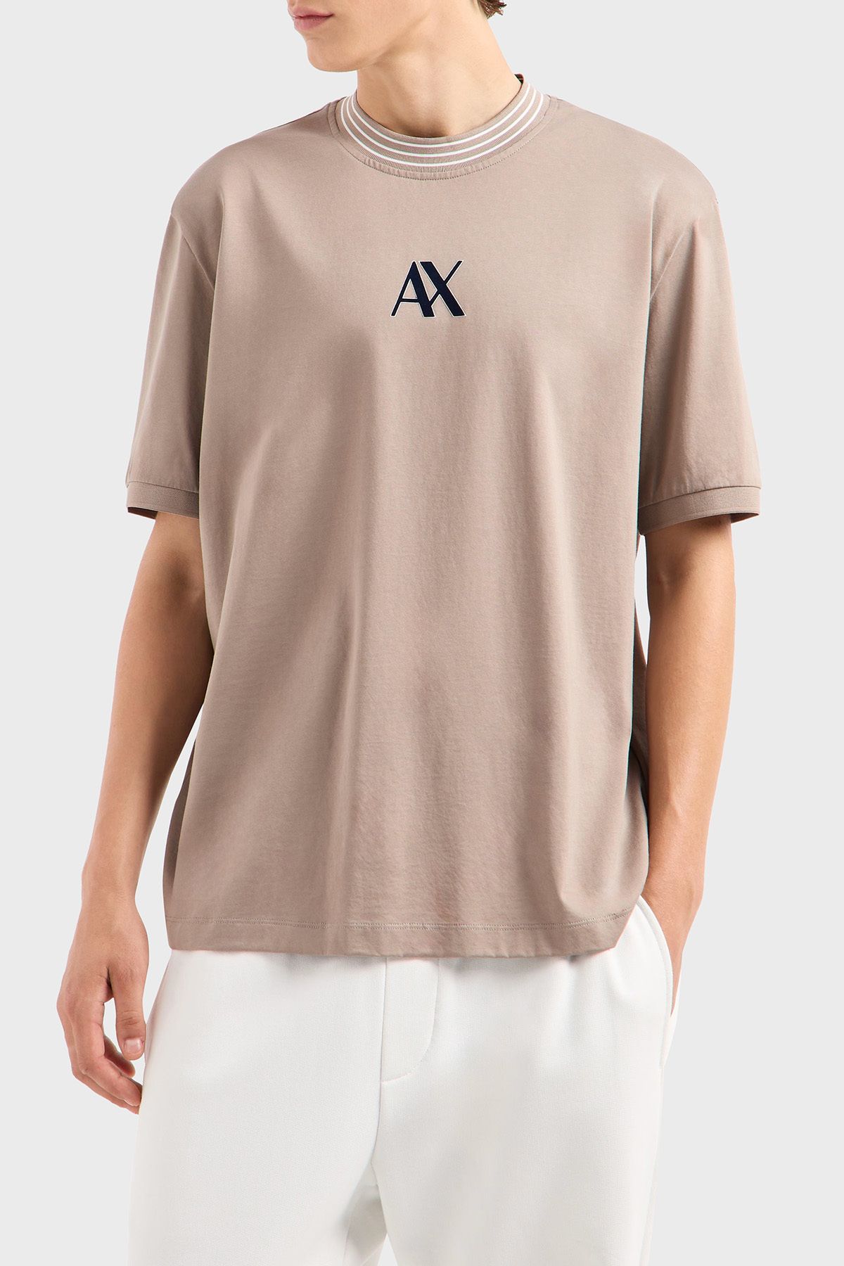 پیراهن تی شرت یقه راه راه با آرم نخی معمولی برای مردان 6dztjc Zj9az Armani Exchange