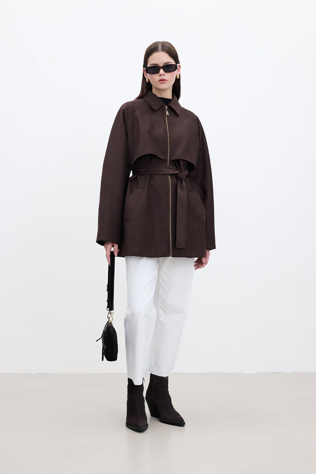 Manuka-Brown Suede Trench Jacket - Style 2