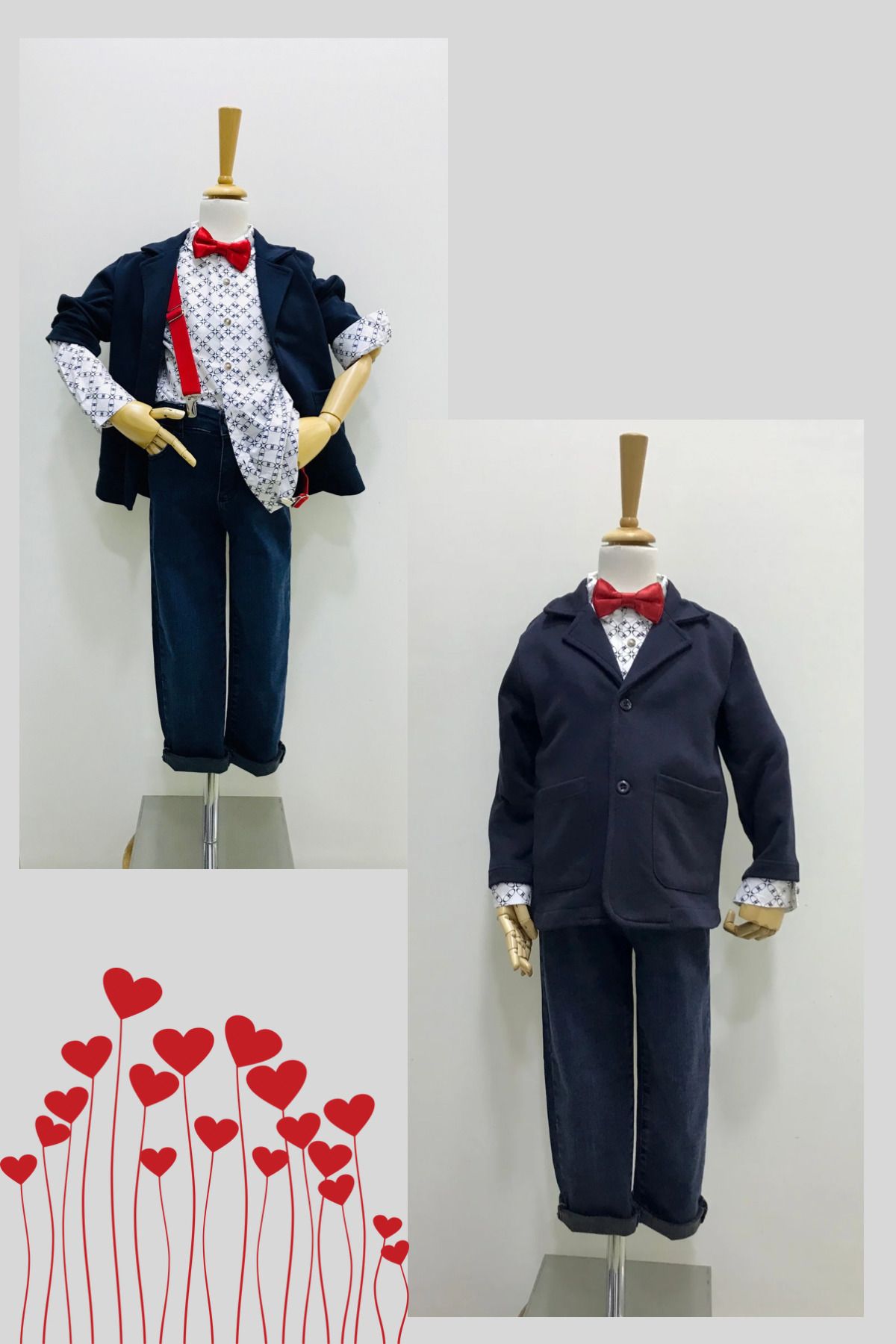 Çikoby-Boy's Navy Blue Jacket - Jean Trousers-Shirt Set 2