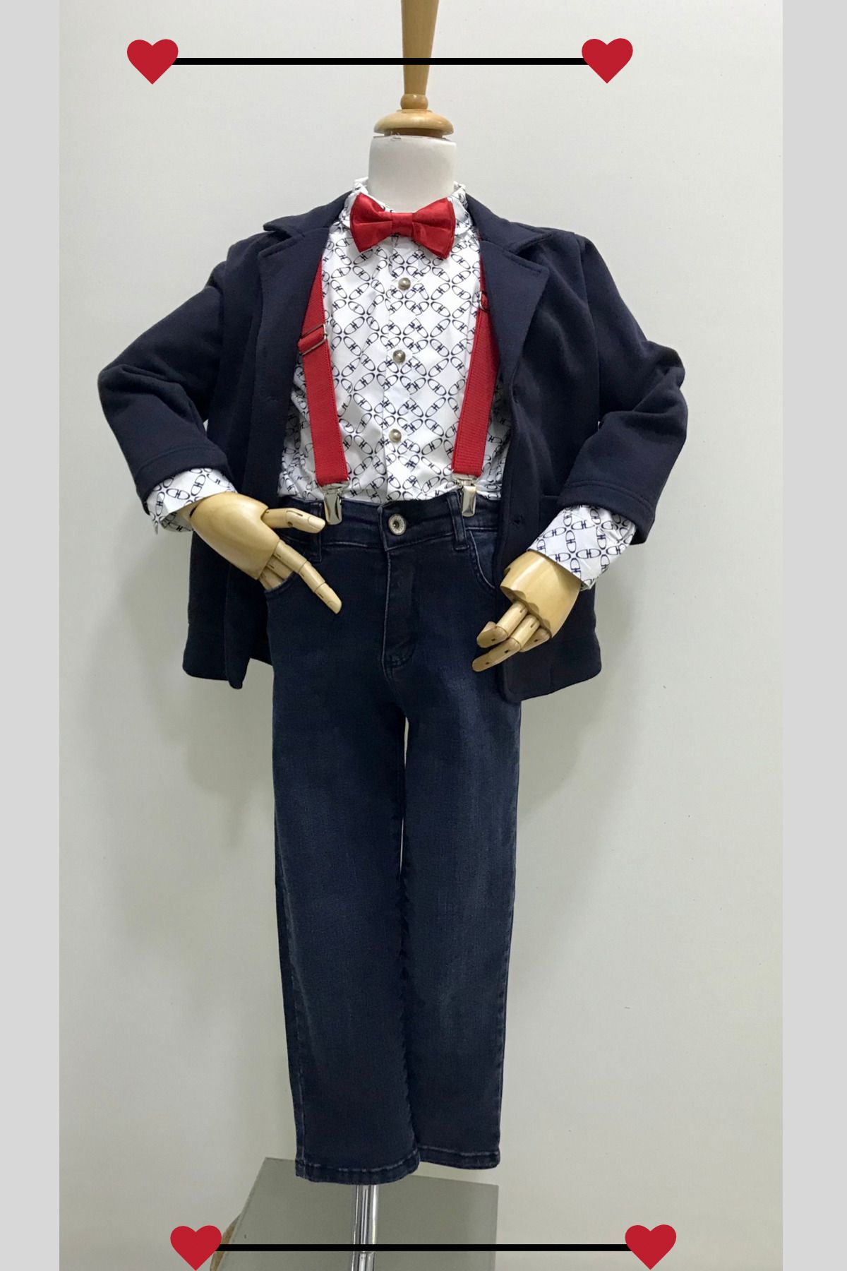 Çikoby-Boy's Navy Blue Jacket - Jean Trousers-Shirt Set 1