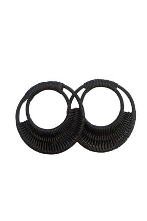 ÇİĞDEM YÜN Hasır Siyah Örgü Çanta Sapı 2'li (16cm çap)